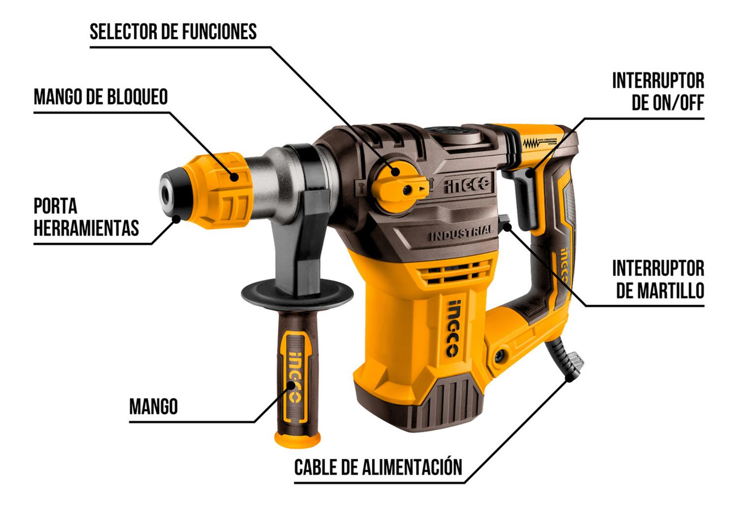 ROTOMARTILLO INGCO RH150028 1500W SDS PLUS 5.5 JOULES INDUSTRIAL - 5