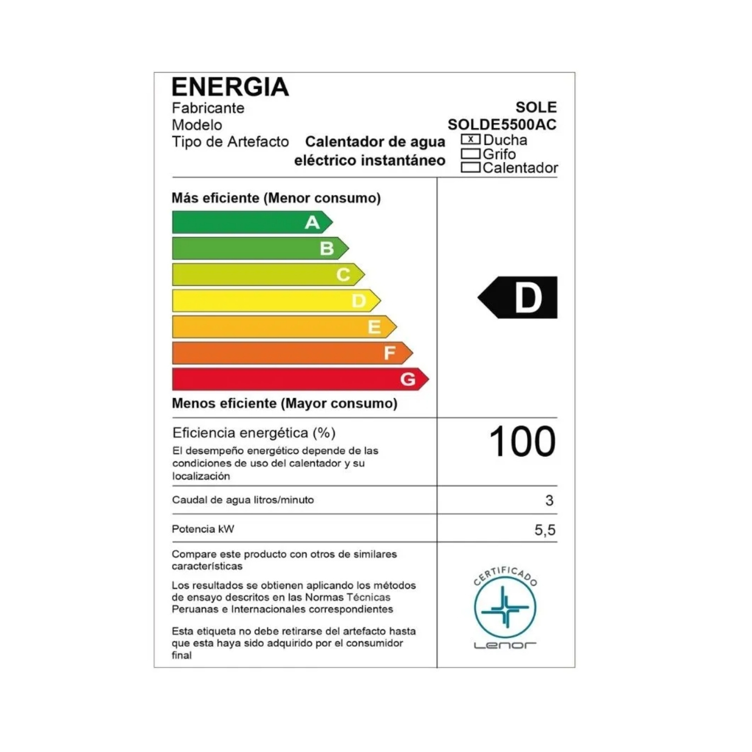 DUCHA ELECTRICA EVOLUCION 4 TIEMPOS CON BRAZO SOLE - 5
