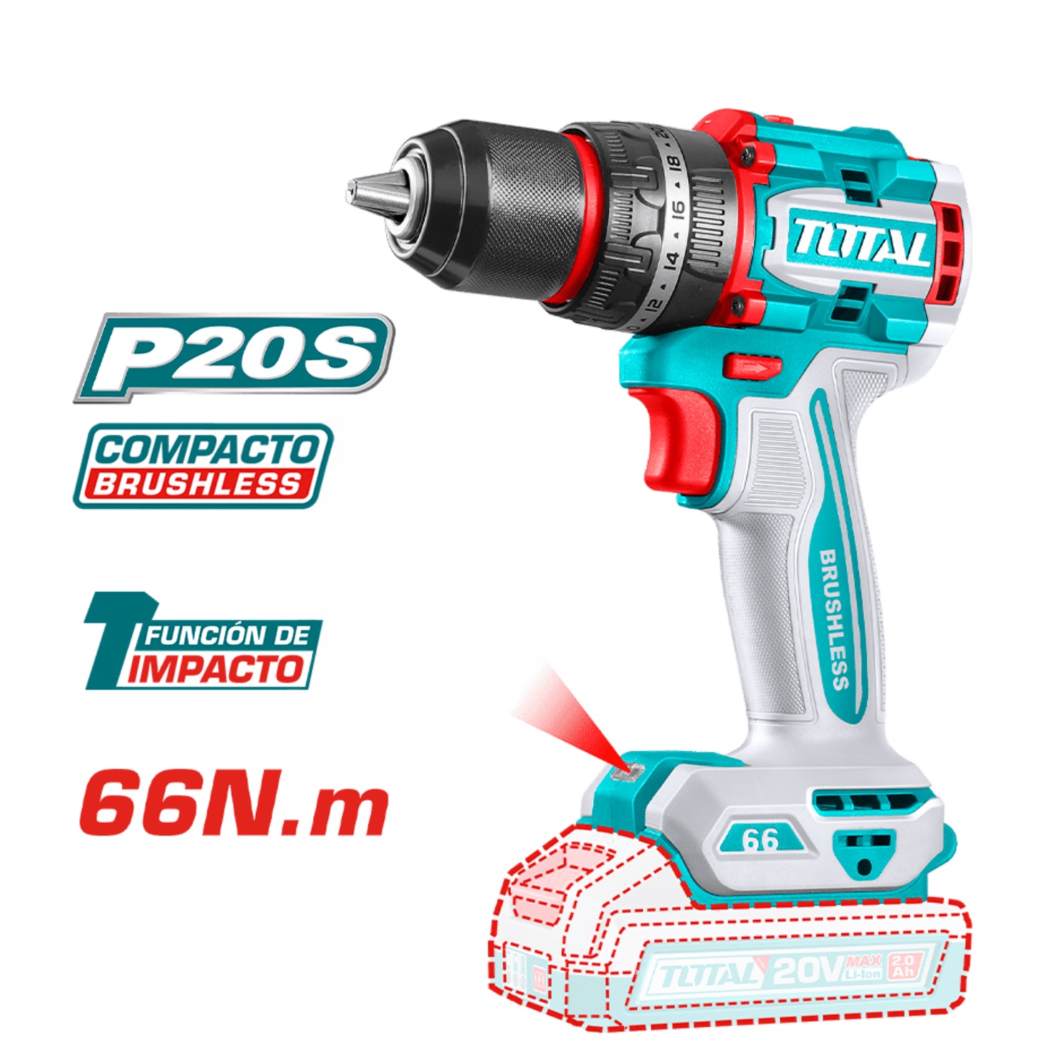 TALADRO PERCUTOR 66NM 20V + 165 HERRAMIENTAS TOTAL - 4