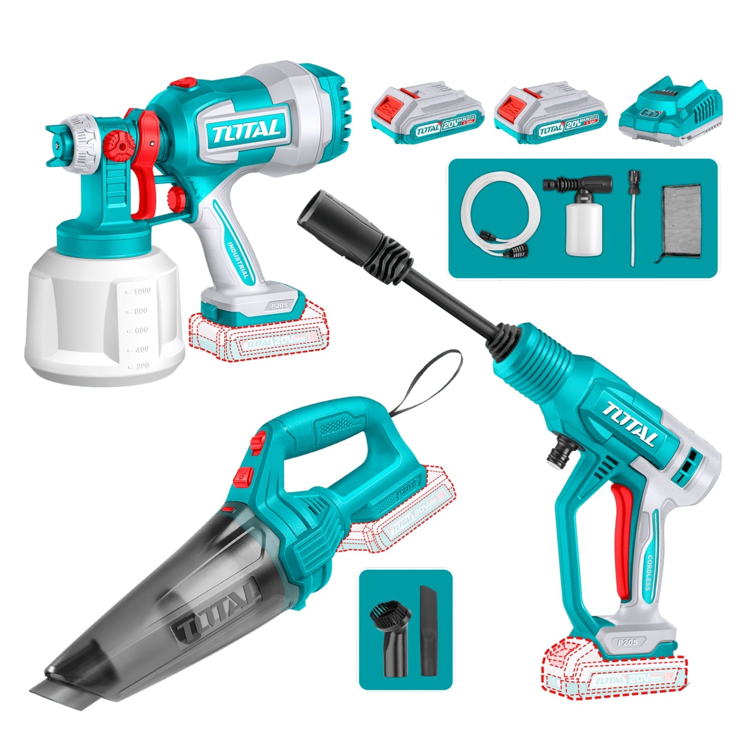 COMBO PISTOLA PARA PINTAR + HIDROLAVADORA + ASPIRADORA 20V TOTAL - 1