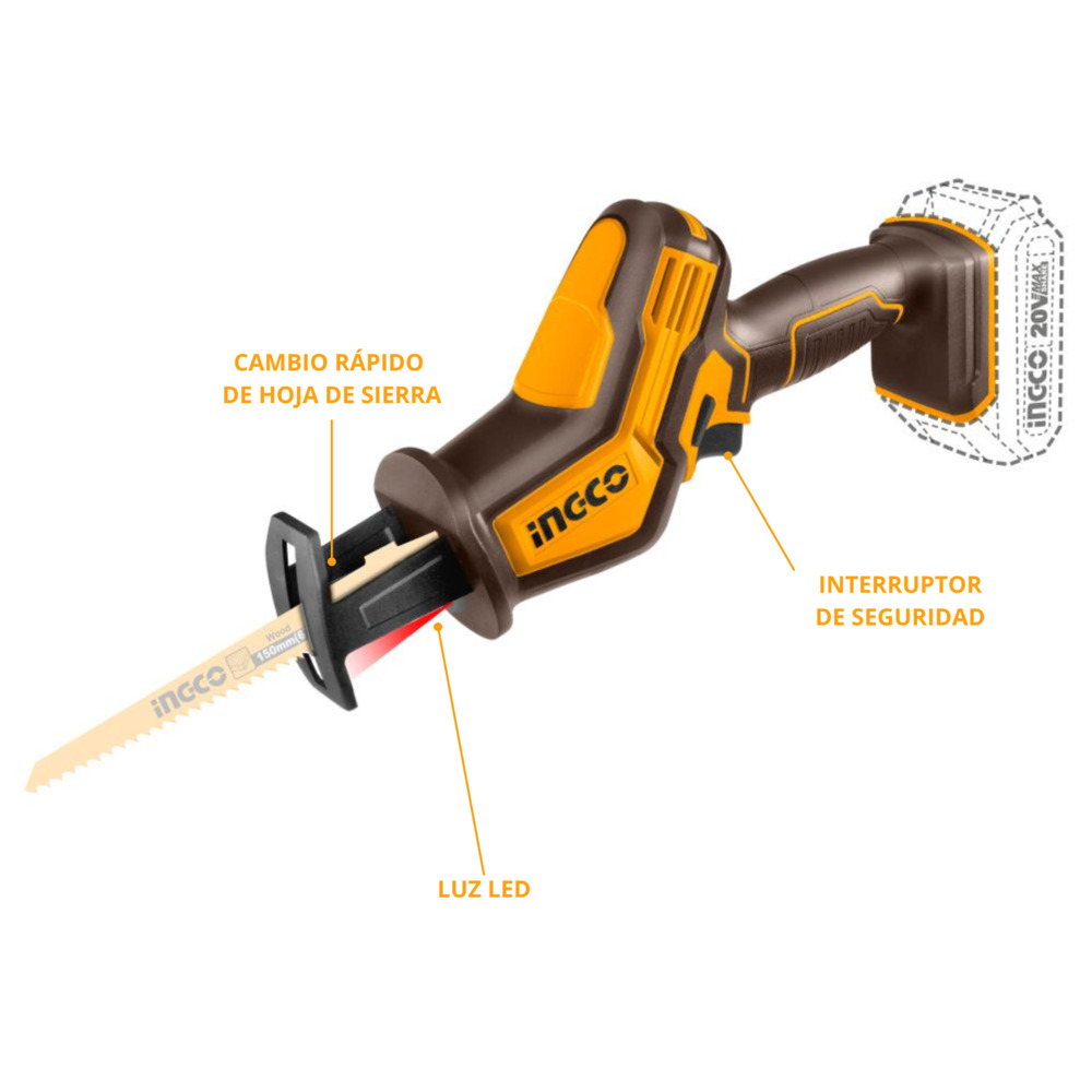 SIERRA SABLE A BATERIA 20V P20S INGCO SIN CARGADOR - 2