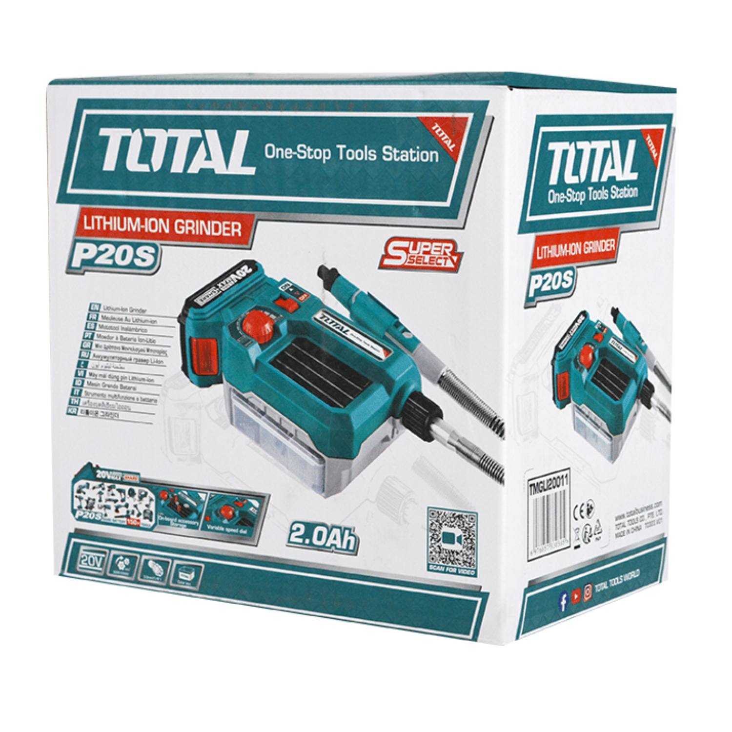 MINI GRINDER AMOLADORA CON 40 PIEZAS 20V BATERÍA 2AH Y CARGADOR TOTAL - 6