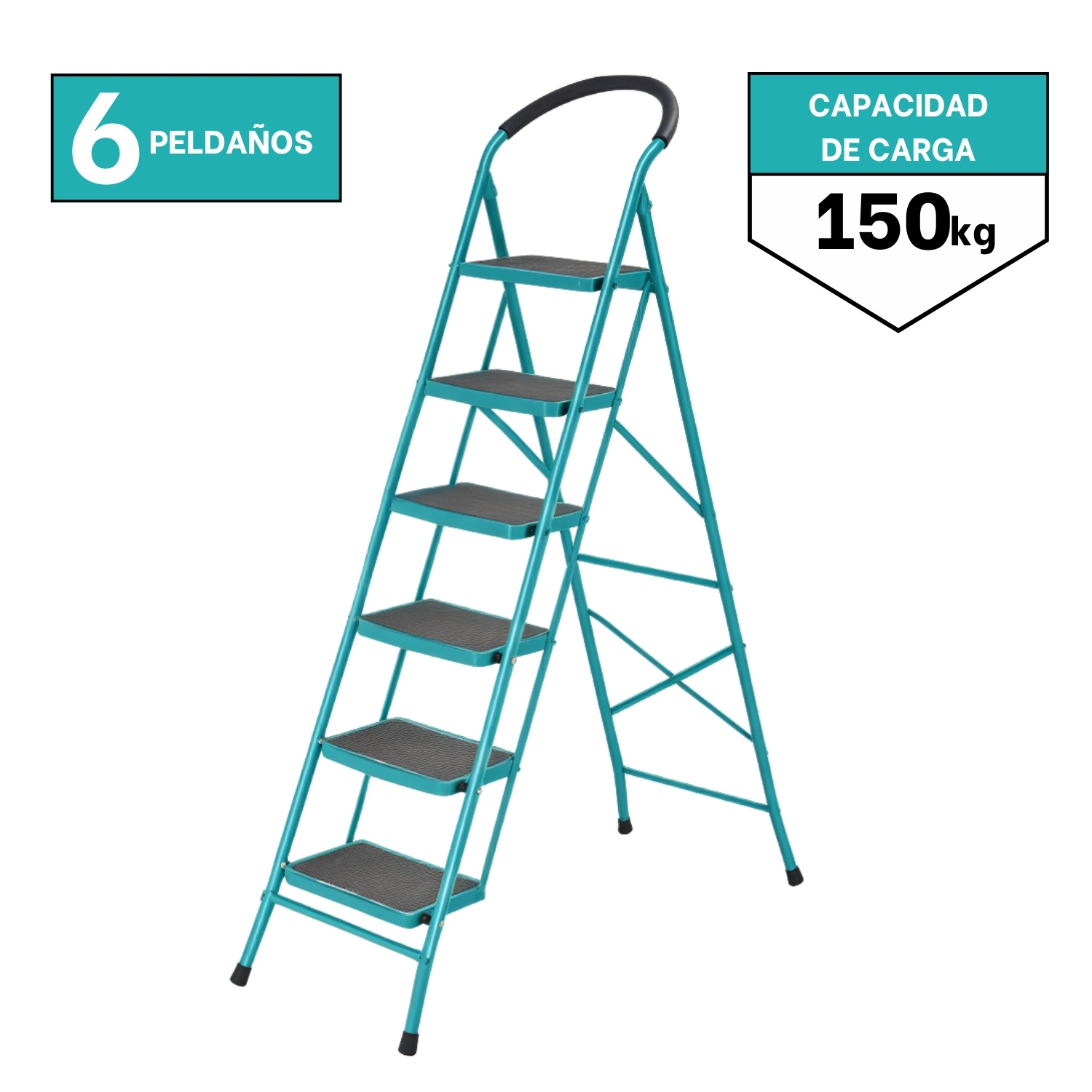 ESCALERA TUBULAR DE ACERO 6 PELDAÑOS SOPORTA 150KG TOTAL - 1