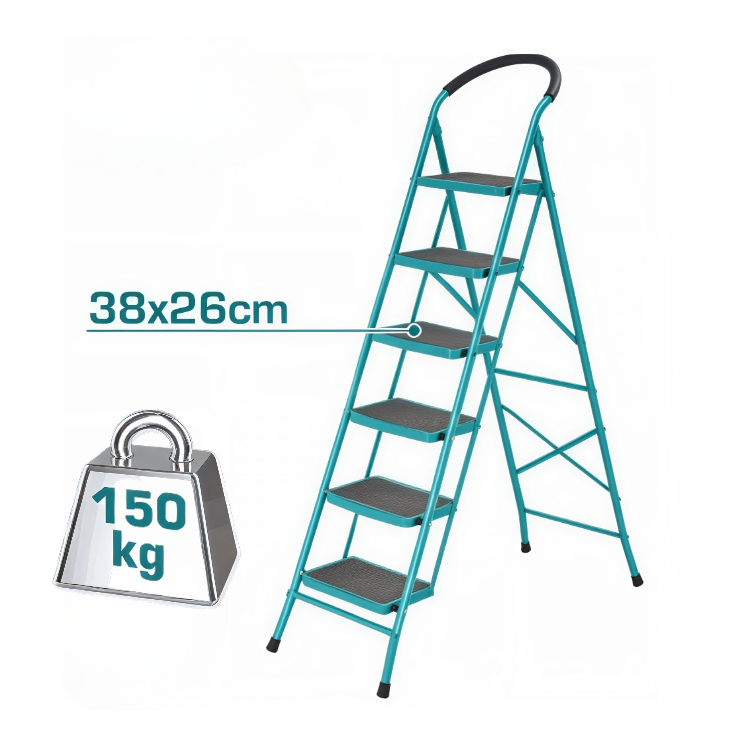 ESCALERA TUBULAR DE ACERO 6 PELDAÑOS SOPORTA 150KG TOTAL - 4
