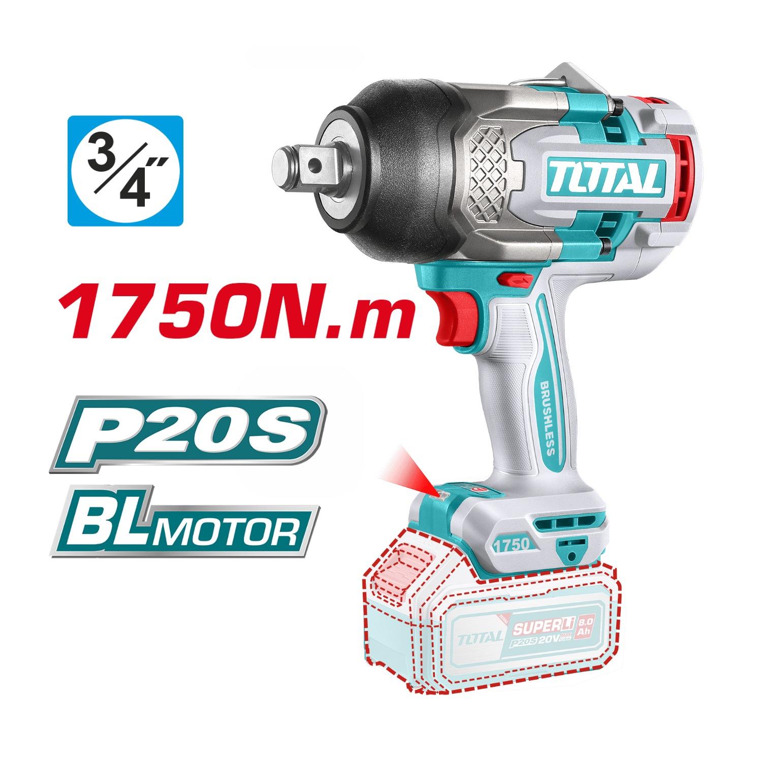LLAVE DE IMPACTO 1750NM + 2 BATERÍAS 8AH Y CARGADOR INDUSTRIAL TOTAL - 4