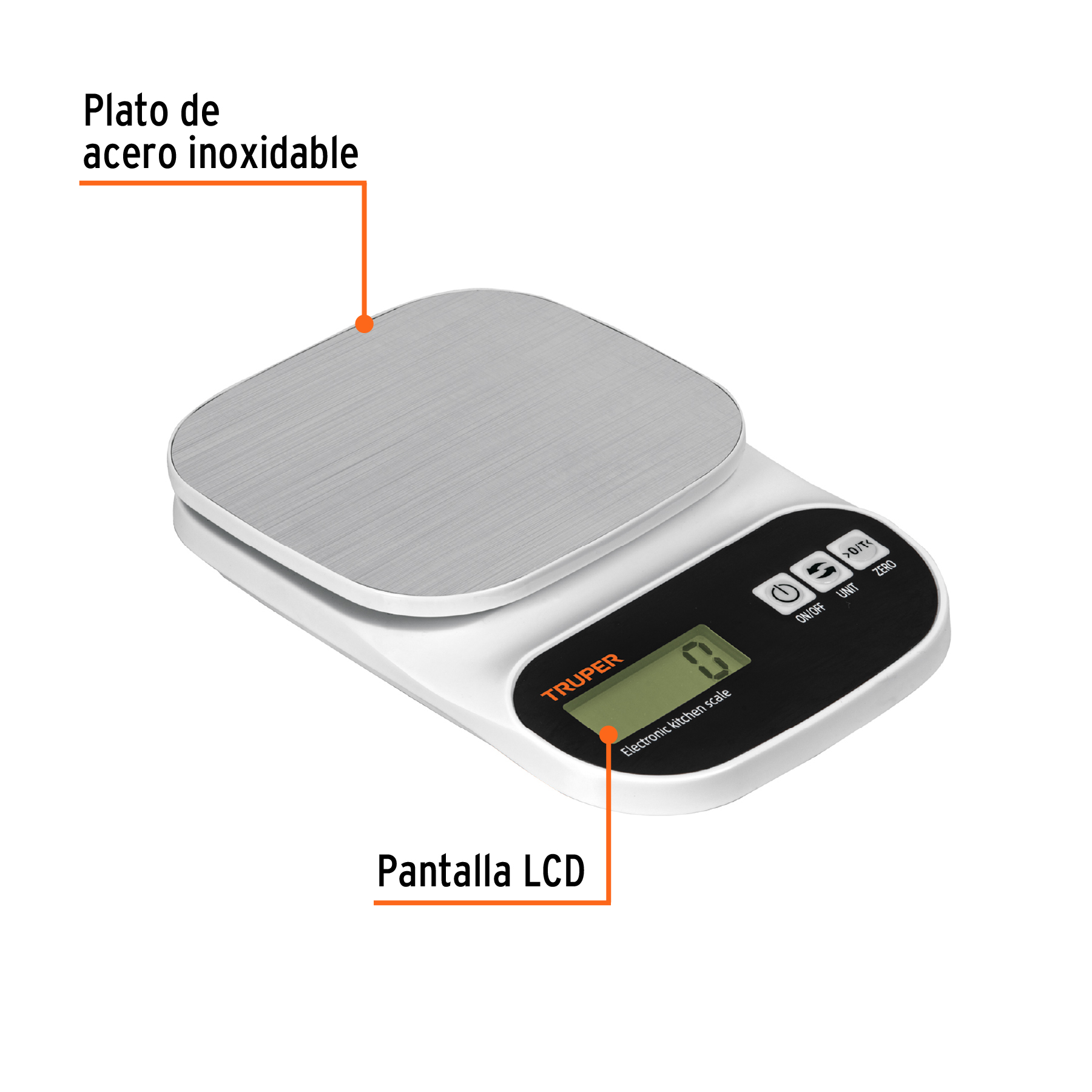 BALANZA DIGITAL PARA COCINA PLATO DE ACERO INOX 5KG TRUPER - 2