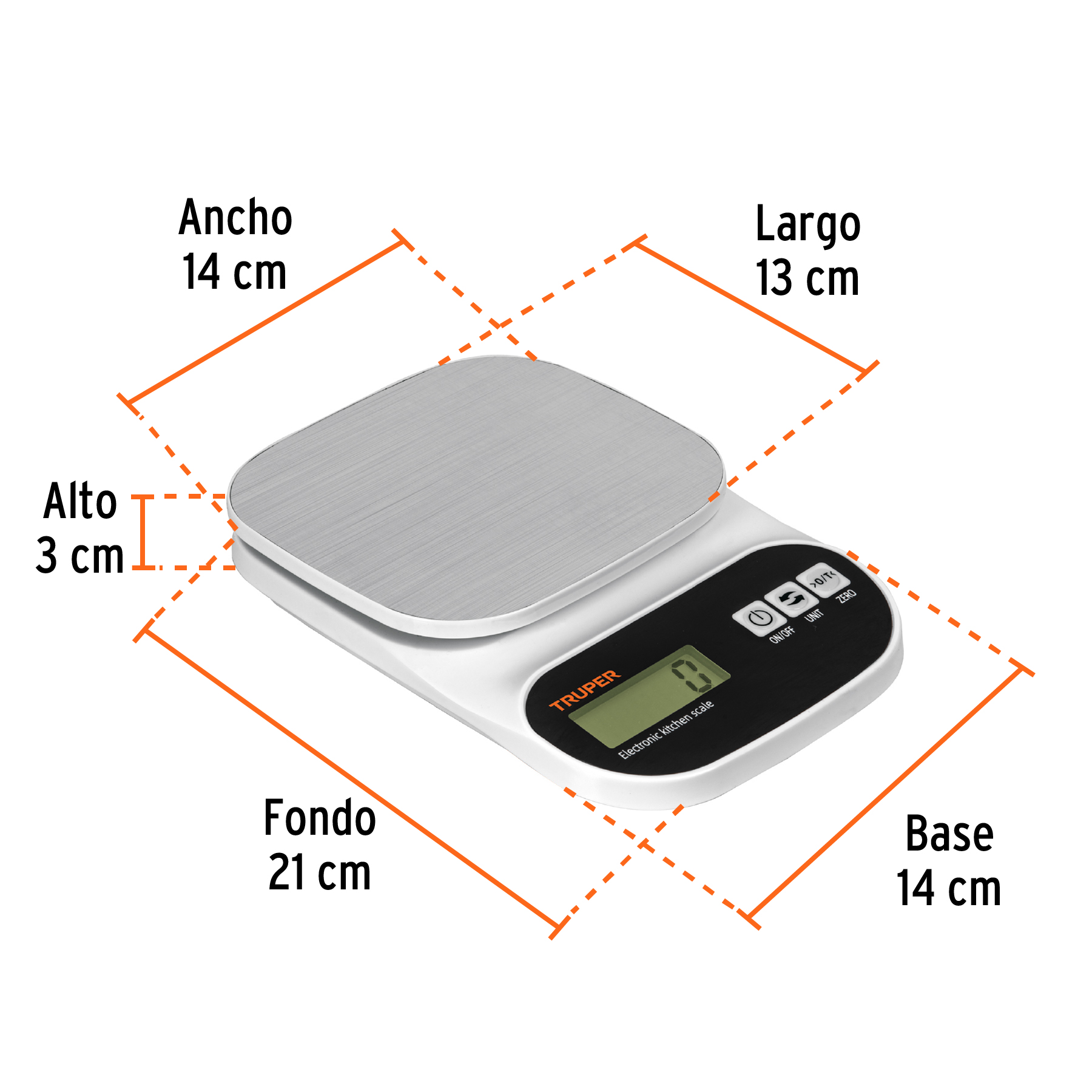 BALANZA DIGITAL PARA COCINA PLATO DE ACERO INOX 5KG TRUPER - 3