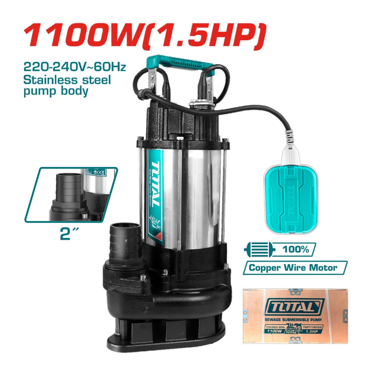 BOMBA SUMERGIBLE 1100W DE ACERO INOXIDABLE TOTAL - 2