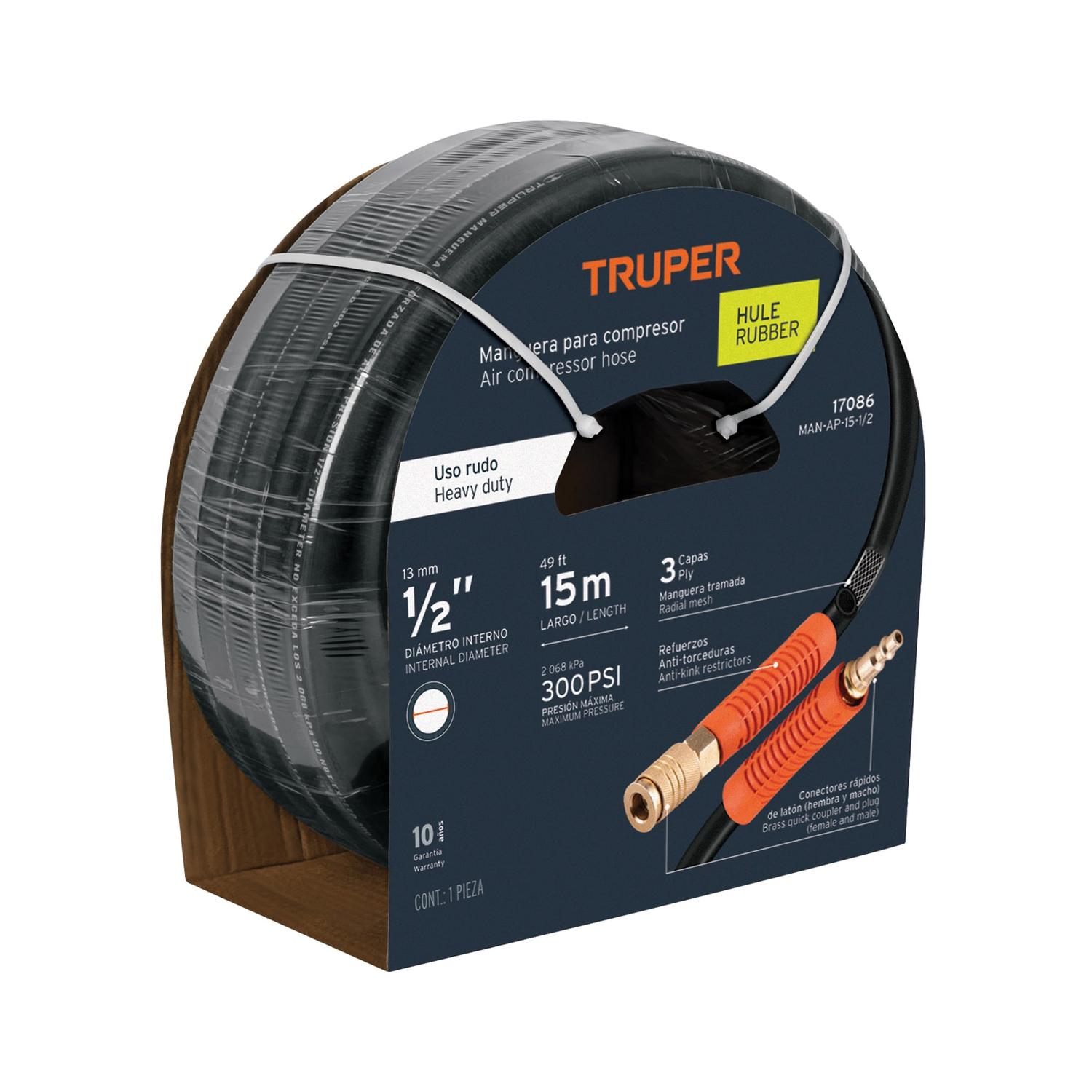 ROLLO DE 15 M DE MANGUERA 1/2'' DE HULE PARA COMPRESORA, TRUPER - 1