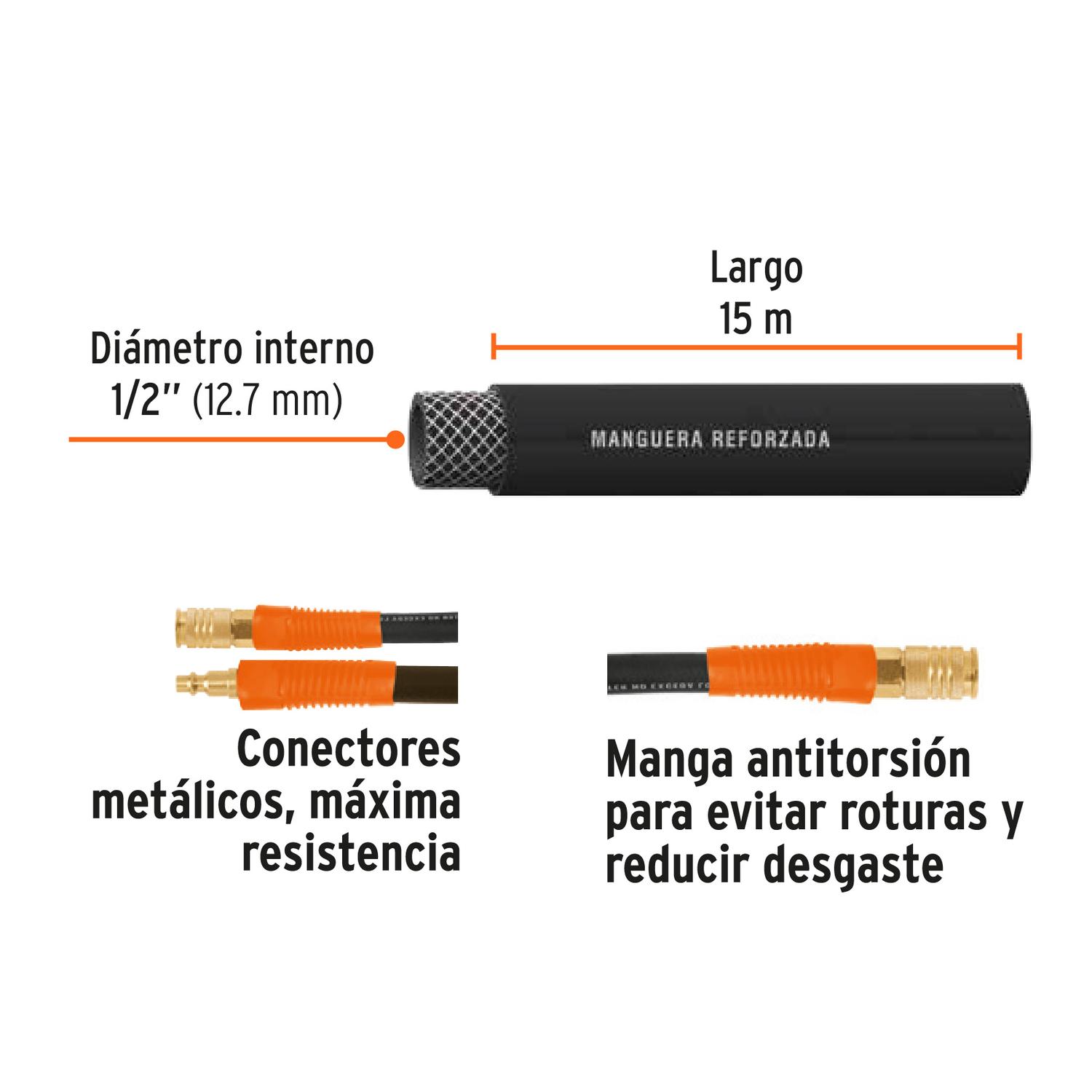ROLLO DE 15 M DE MANGUERA 1/2'' DE HULE PARA COMPRESORA, TRUPER - 2
