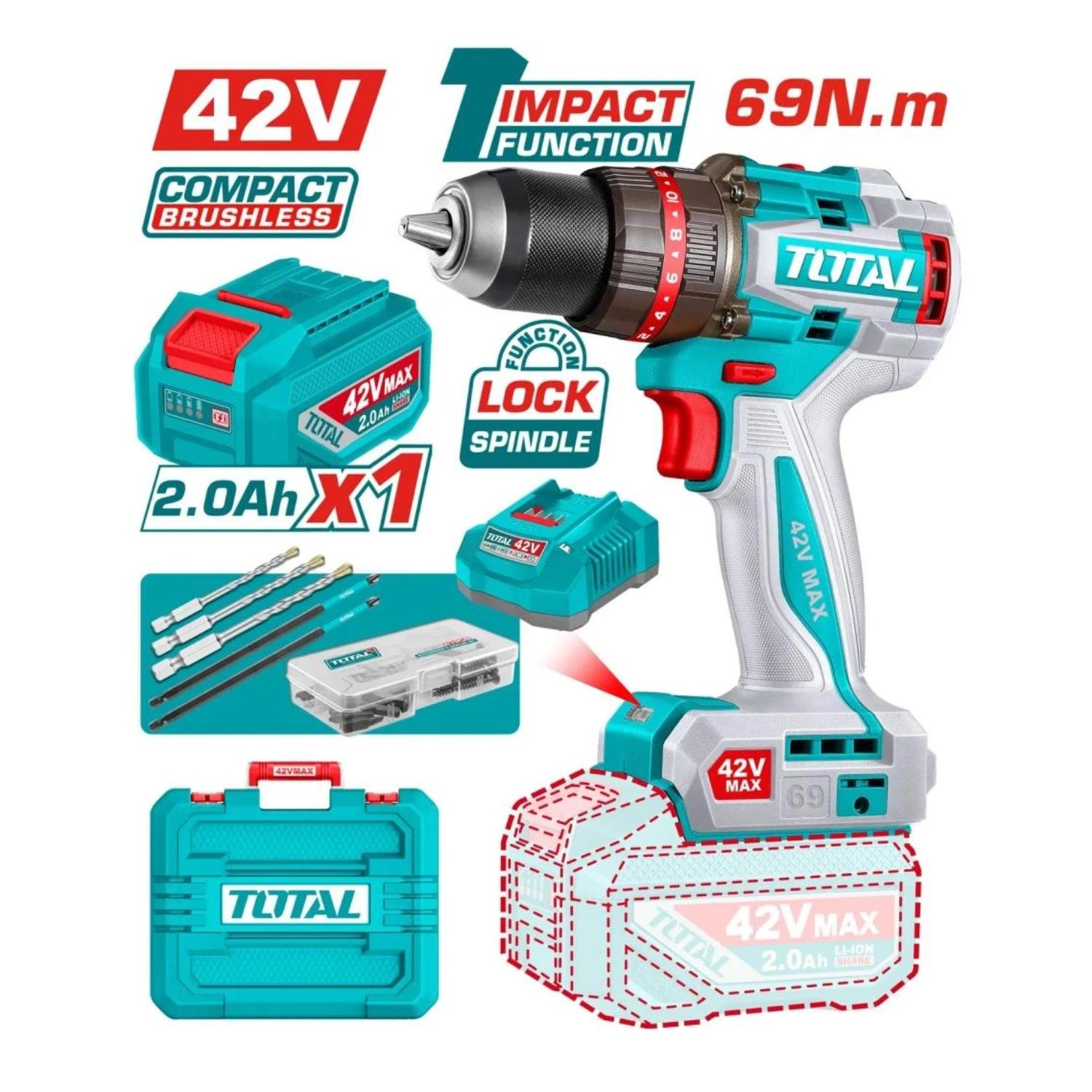 TALADRO PERCUTOR 69NM + 1 BATERÍA Y CARGADOR 42V TOTAL - 2