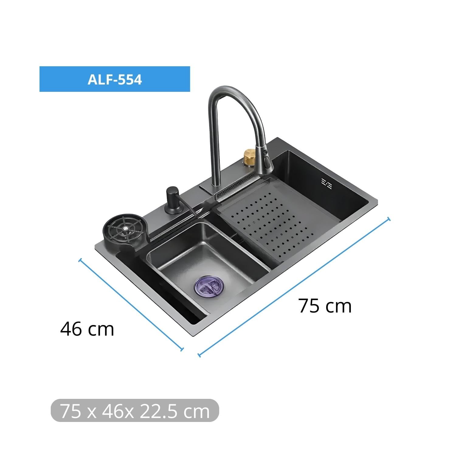 LAVADERO DE COCINA MULTIFUNCIONAL PREMIUM CROMADO ALFA AFL-554 - 2
