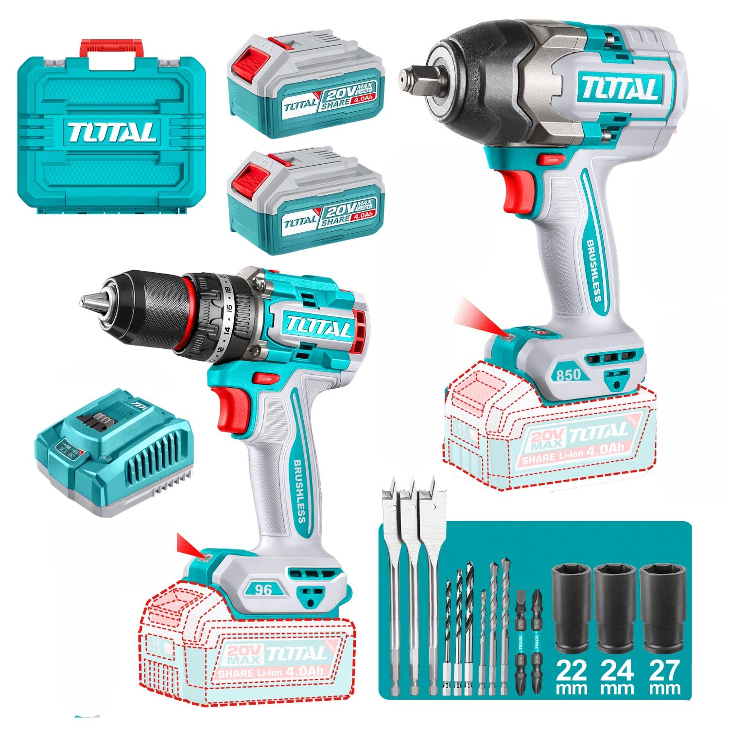 TALADRO PERCUTOR 96NM + LLAVE DE IMPACTO 850NM 20V TOTAL - 1
