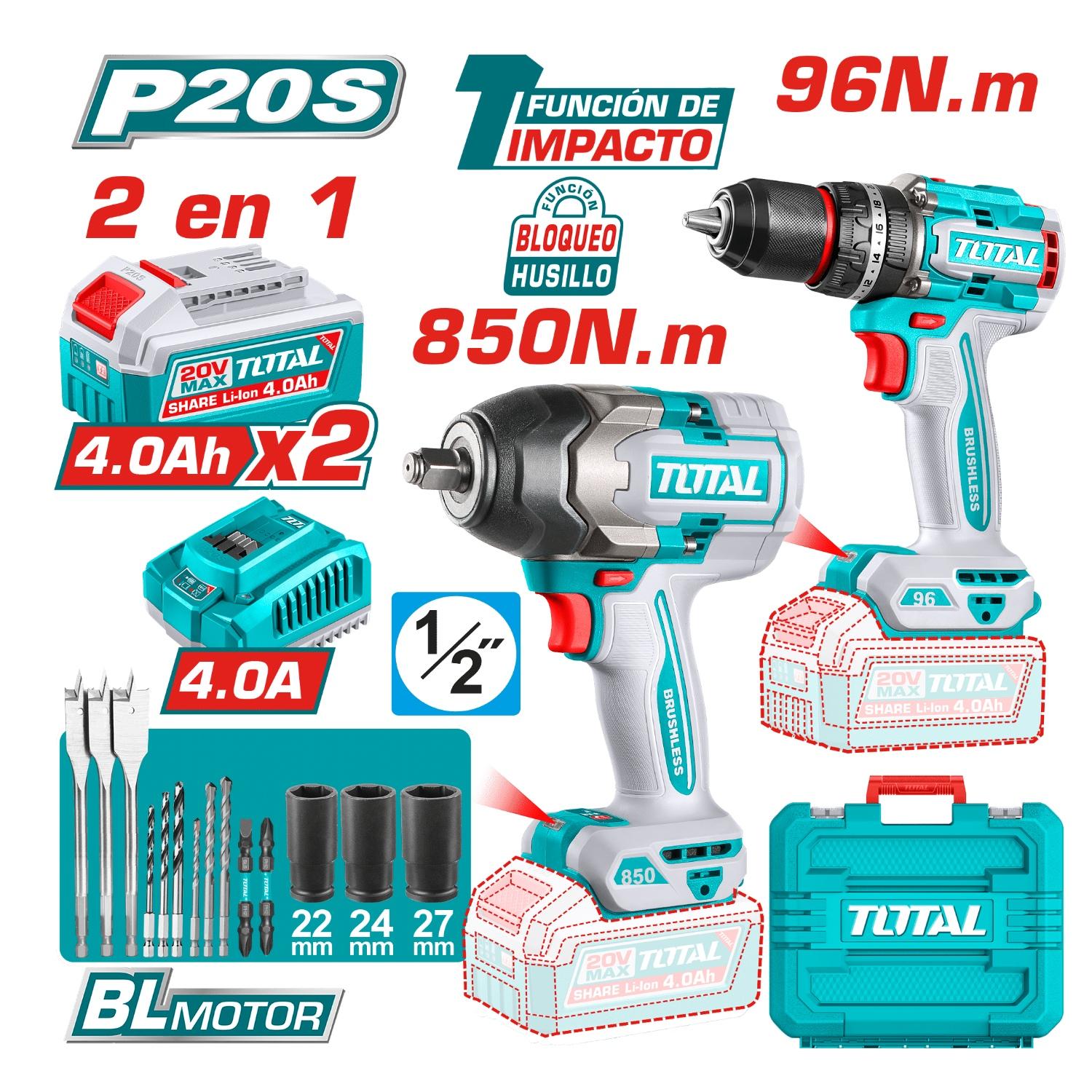 TALADRO PERCUTOR 96NM + LLAVE DE IMPACTO 850NM 20V TOTAL - 2