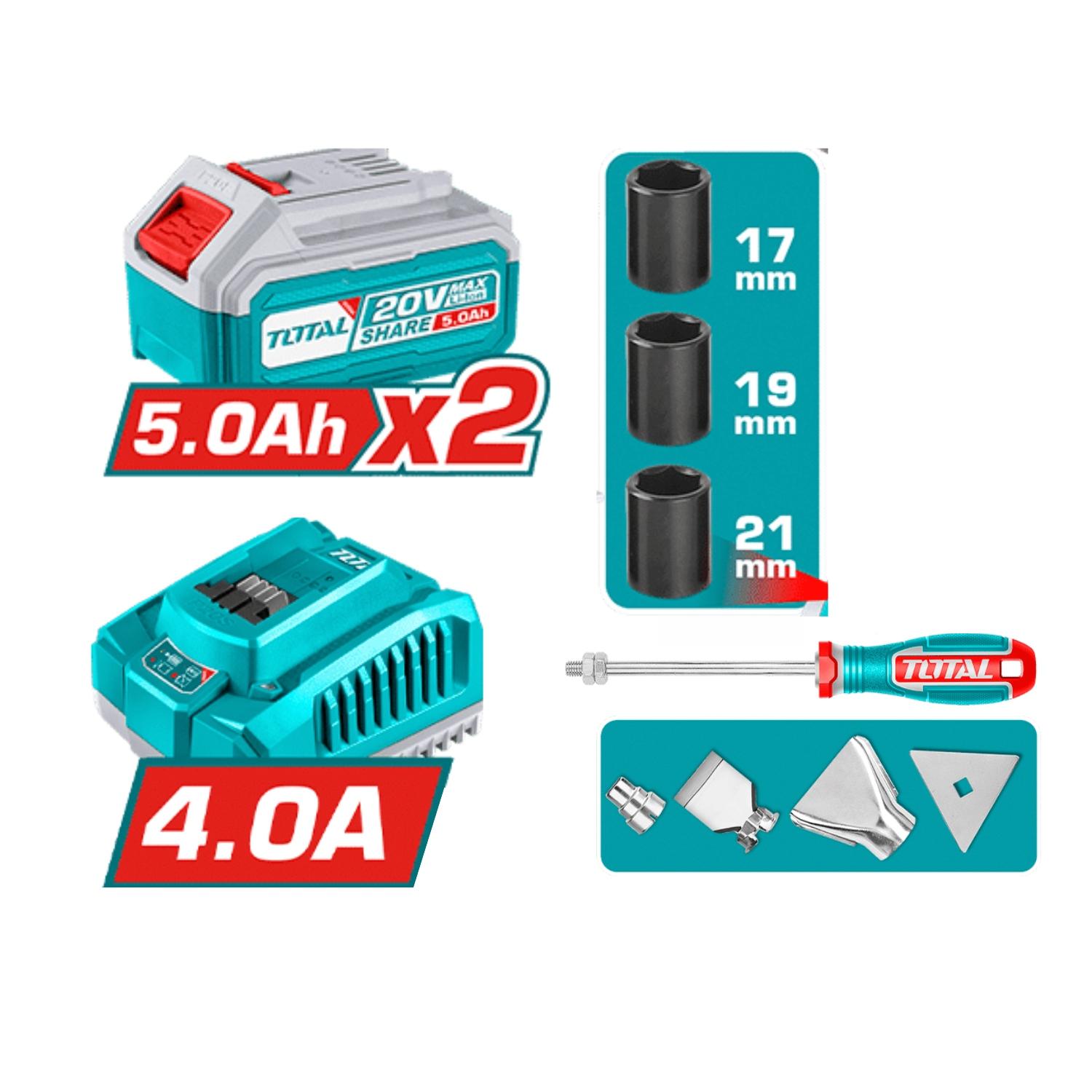 COMO 4 EN 1 LLAVE DE IMPACTO 400NM + PULIDORA + PISTOLA DE CALOR + LINTERNA 20V TOTAL - 5