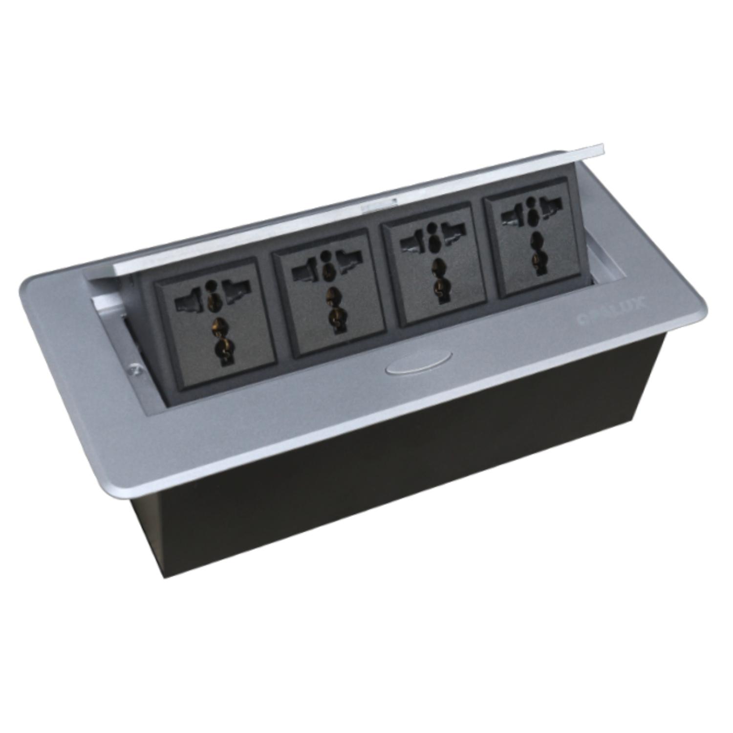 TOMACORRIENTE PARA MUEBLE 4 TOMAS COLOR PLATEADO OPALUX - 1