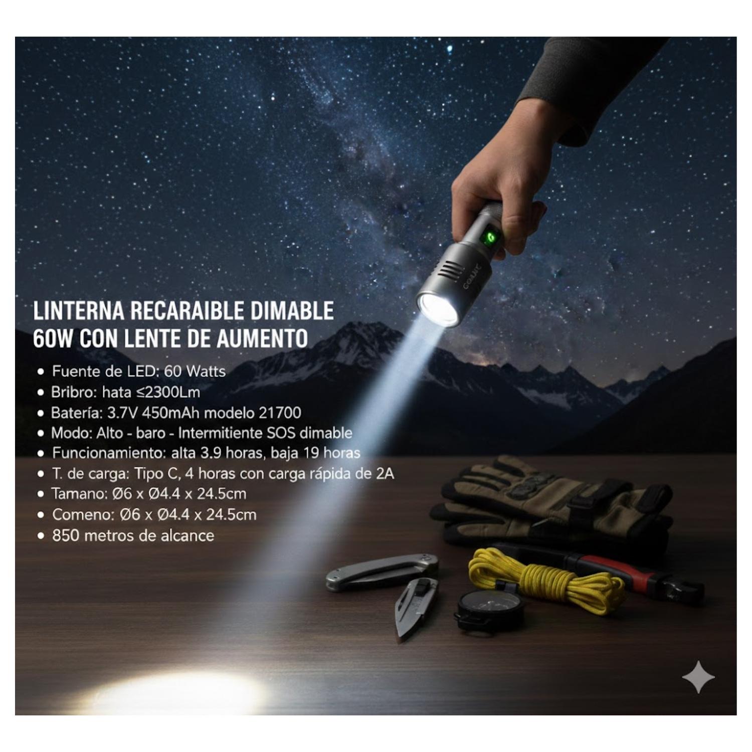 LINTERNA TACTICA LED RECARGABLE 60W 2300LM OPALUX - 2