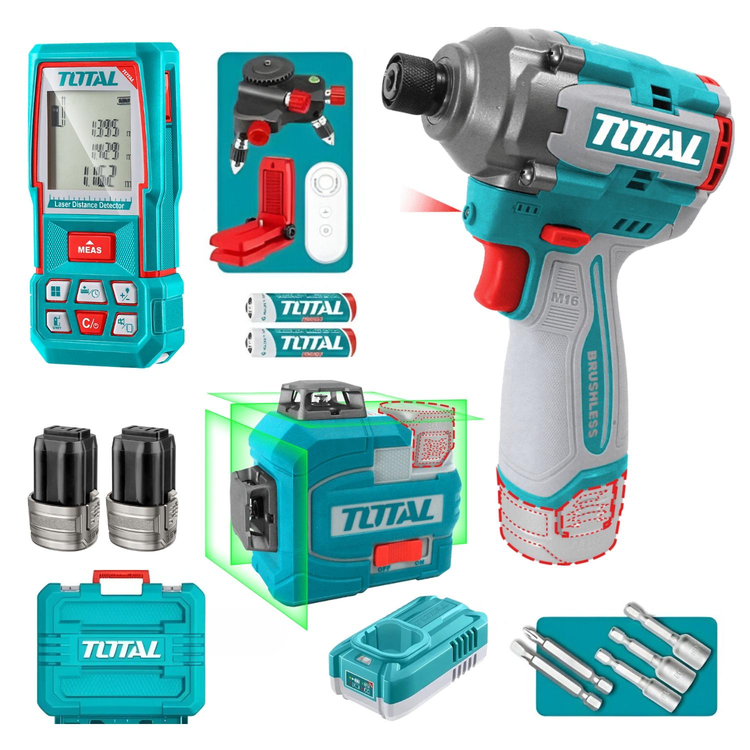 NIVEL LASER 12 LINEAS + ATORNILLADOR DE IMPACTO Y MEDIDOR LASER TOTAL - 1