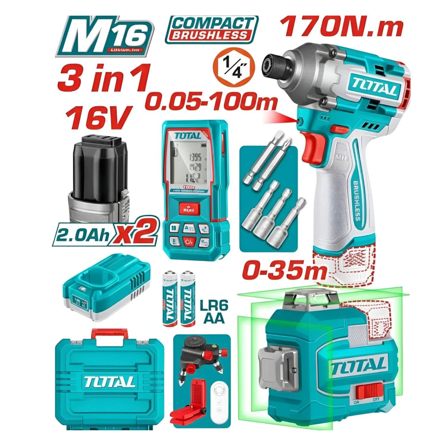 NIVEL LASER 12 LINEAS + ATORNILLADOR DE IMPACTO Y MEDIDOR LASER TOTAL - 4