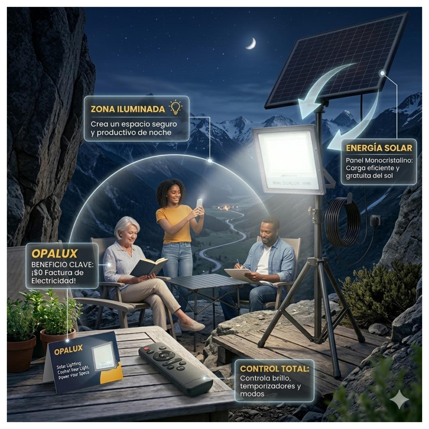 REFLECTOR LED 150W CON PANEL SOLAR TRICOLOR OPALUX - 2