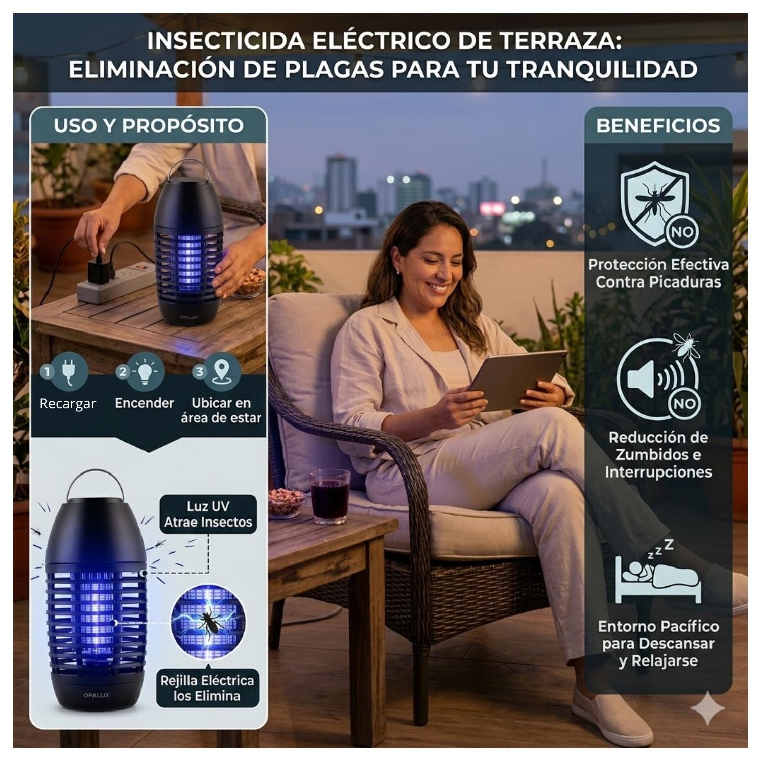 INSECTOCUTOR RECARGABLE 2W 60M2 OPALUX - 3