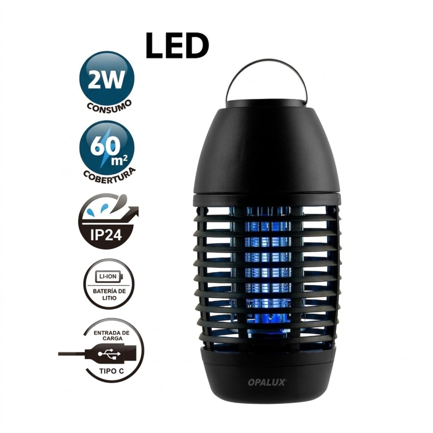 INSECTOCUTOR RECARGABLE 2W 60M2 OPALUX - 5
