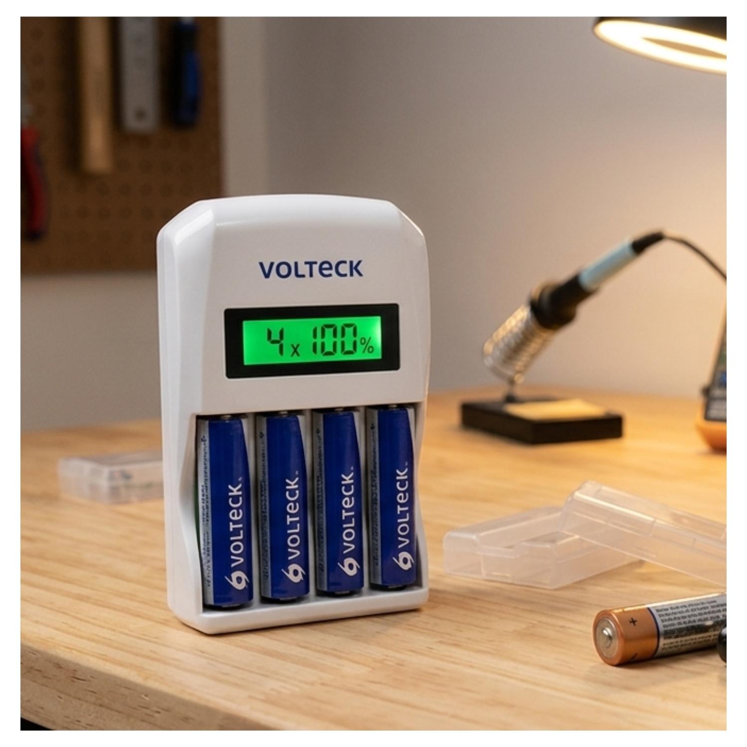 CARGADOR DE PILAS AA, AAA + BLISTER 4 PILAS AA VOLTECK - 3