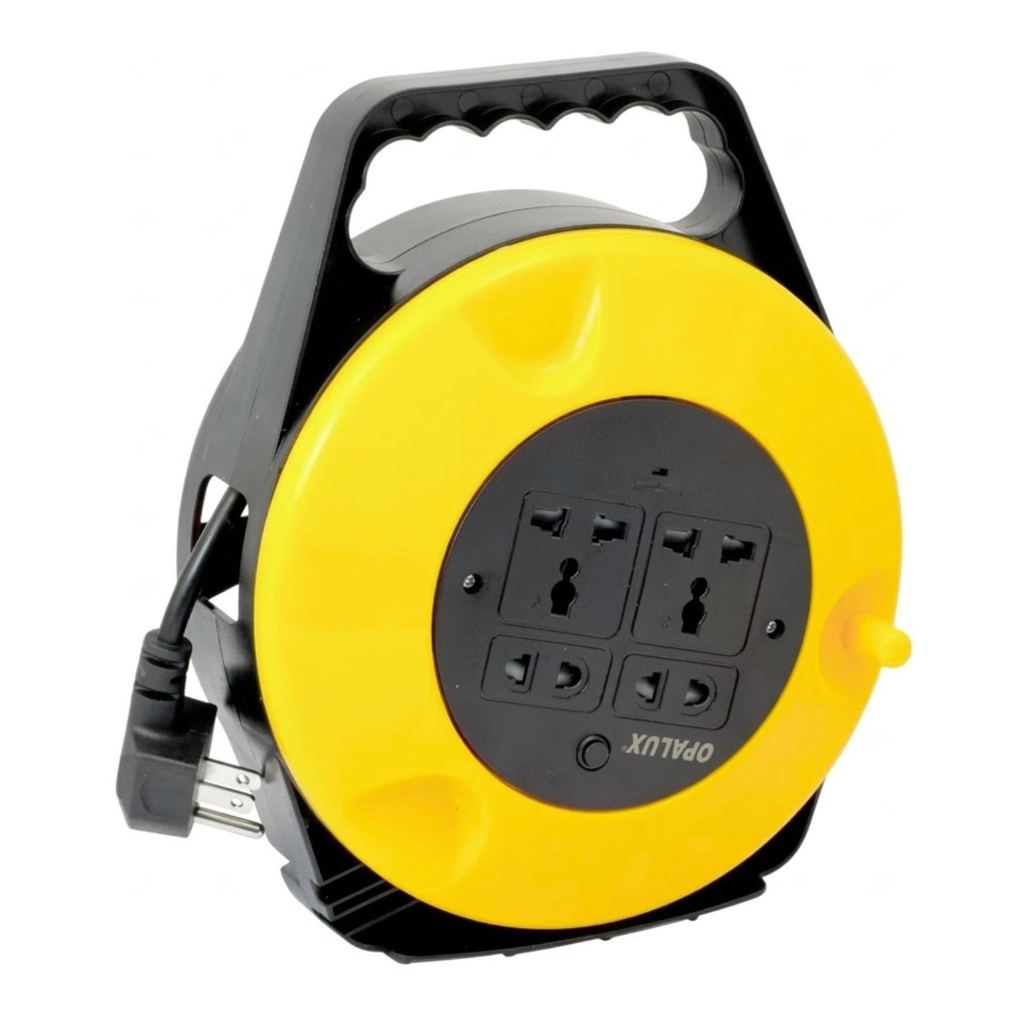 CARRETE DE CABLE PORTATIL 10 METROS CON 4 SALIDAS OPALUX - 1