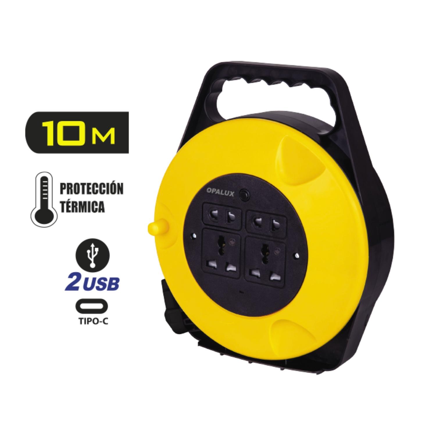 CARRETE DE CABLE PORTATIL 10 METROS CON 4 SALIDAS OPALUX - 4