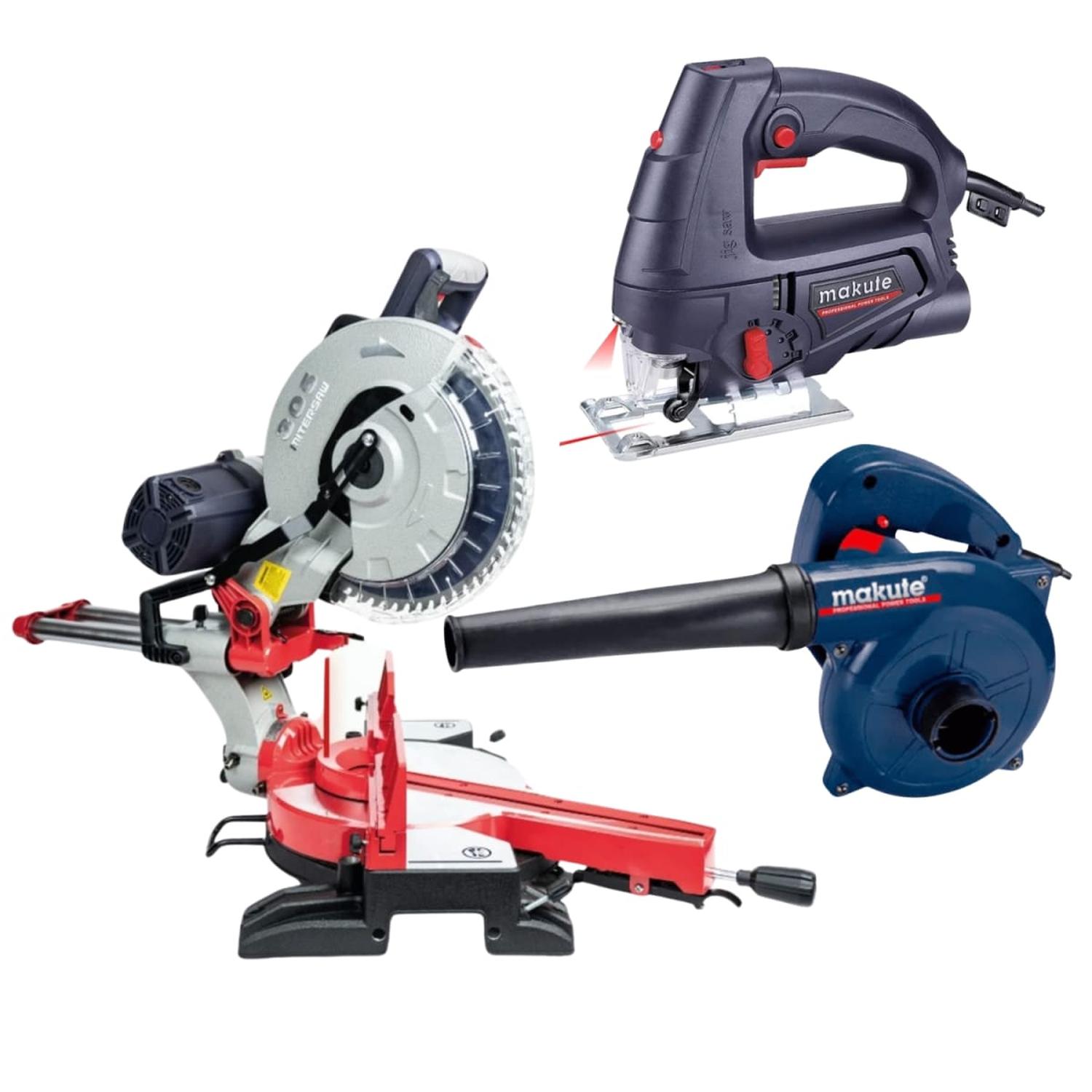 SIERRA INGLETADORA 2000W + SIERRA CALADORA + SOPLADORA Y ASPIRADORA MAKUTE - 1