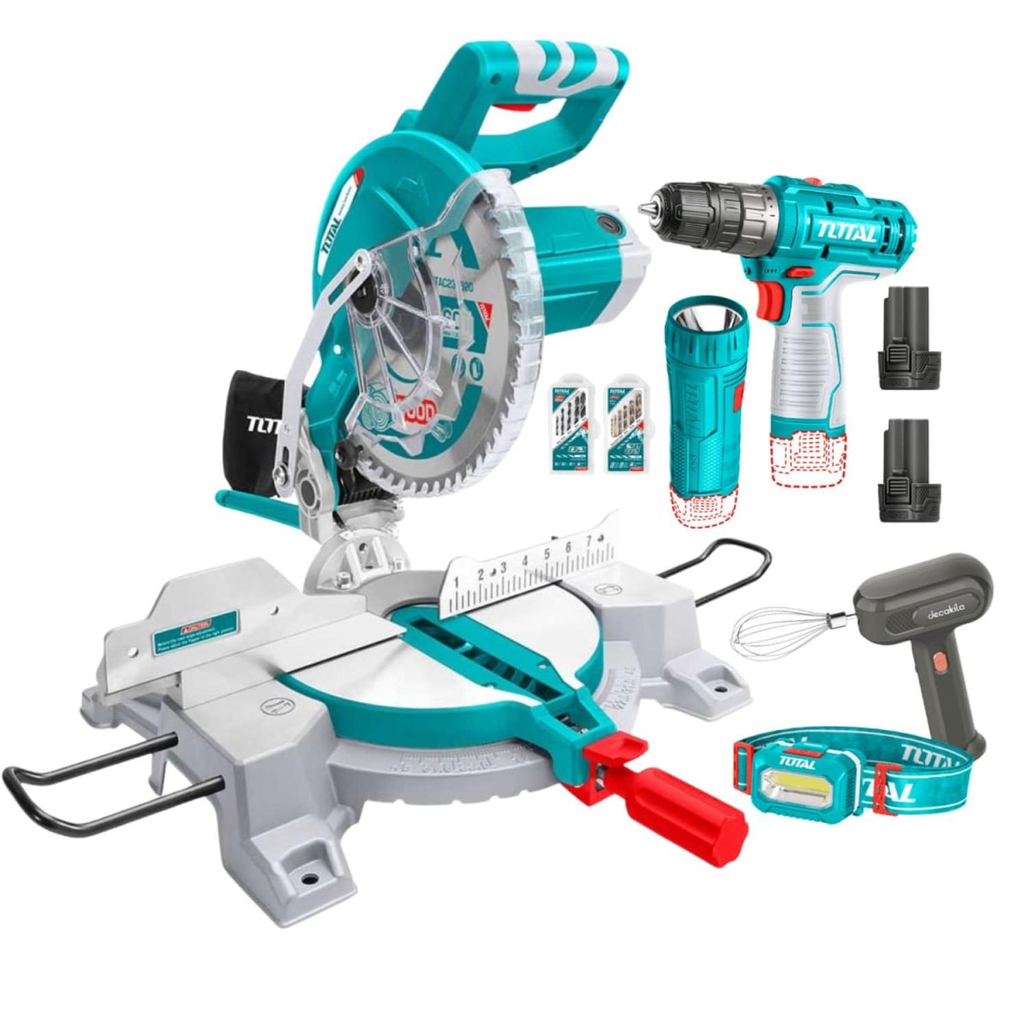 SIERRA INGLETEADORA 1800W 10'+ TALADRO 12V + LINTERNA TOTAL - 1