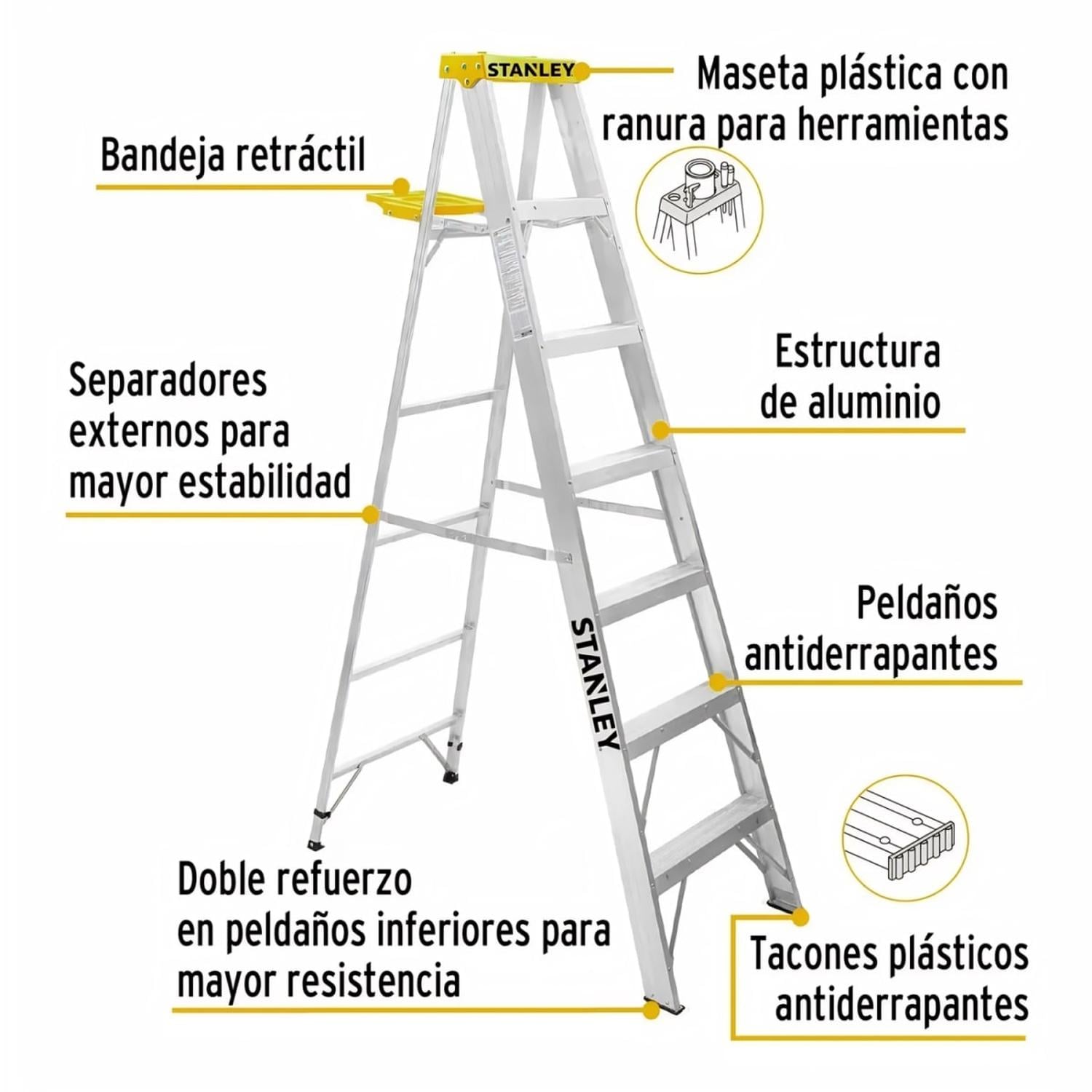 ESCALERA TIPO TIJERA DE ALUMINIO 6 PELDAÑOS STANLEY - 4