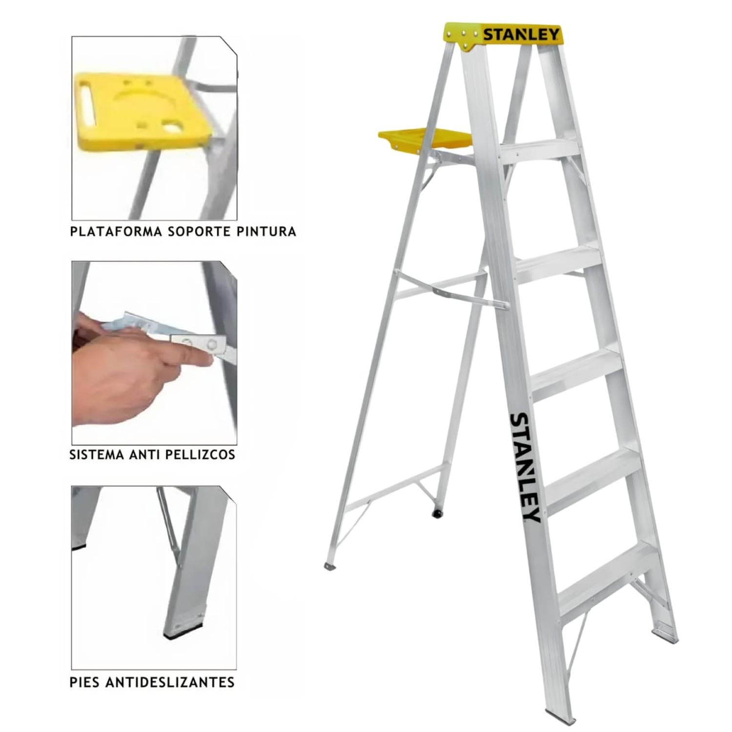 ESCALERA TIPO TIJERA DE ALUMINIO 5 PELDAÑOS STANLEY - 5