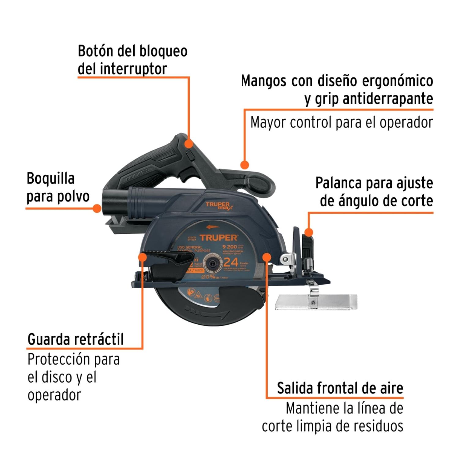 SIERRA CIRCULAR 6-1/2' 20V (SOLO CUERPO) TRUPER MAX - 2