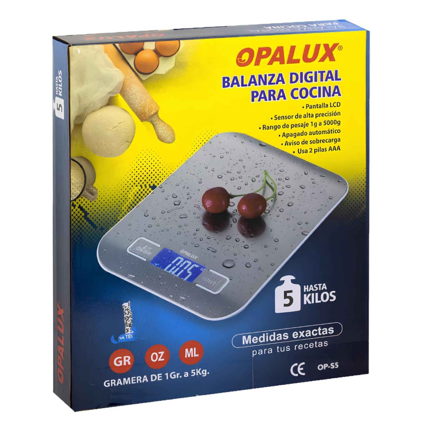 BALANZA DIGITAL ACERADO PARA COCINA SOPORTA 5KG OPALUX - 3