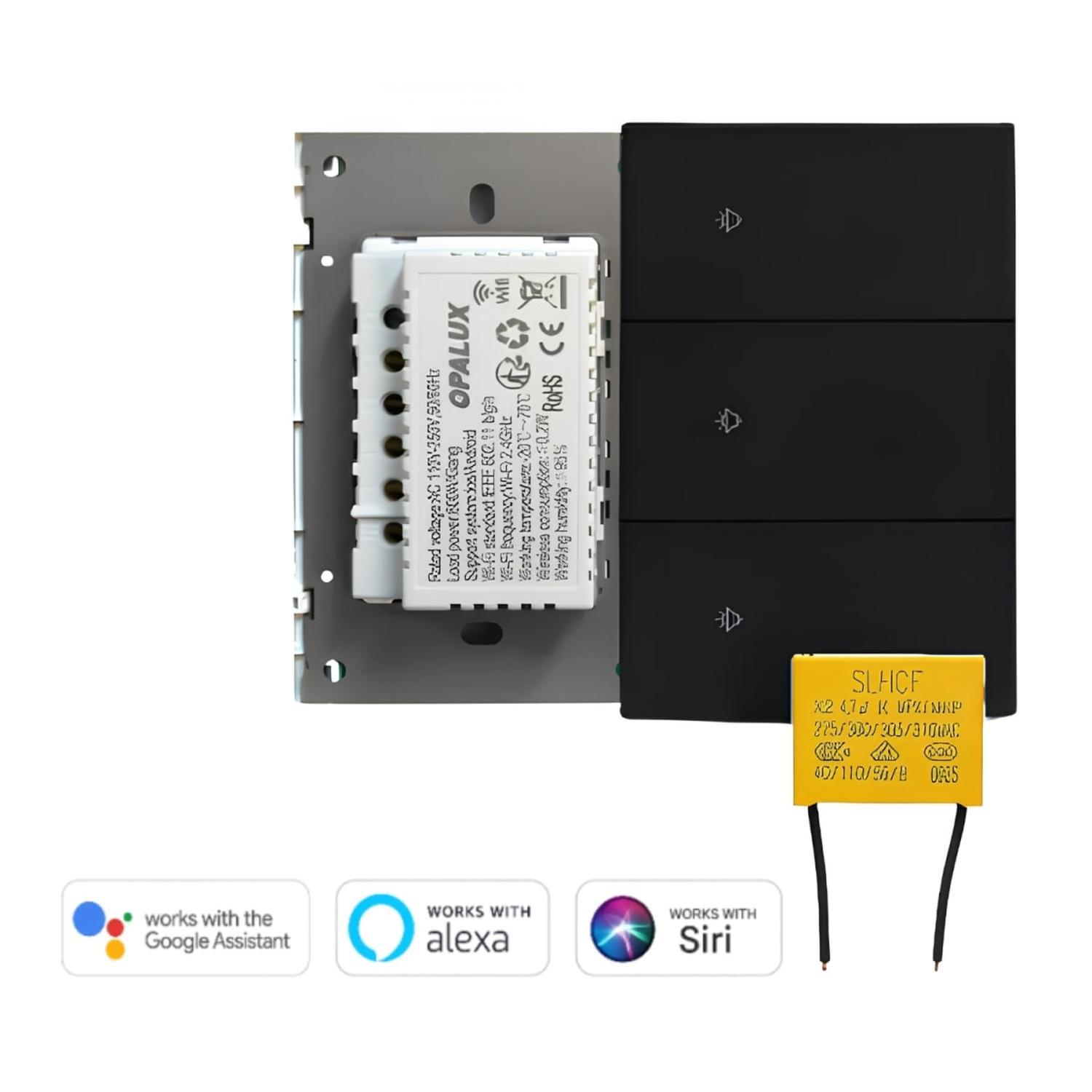 INTERRUPTOR TRIPLE INTELIGENTE SMART WIFI COLOR NEGRO OPALUX - 6