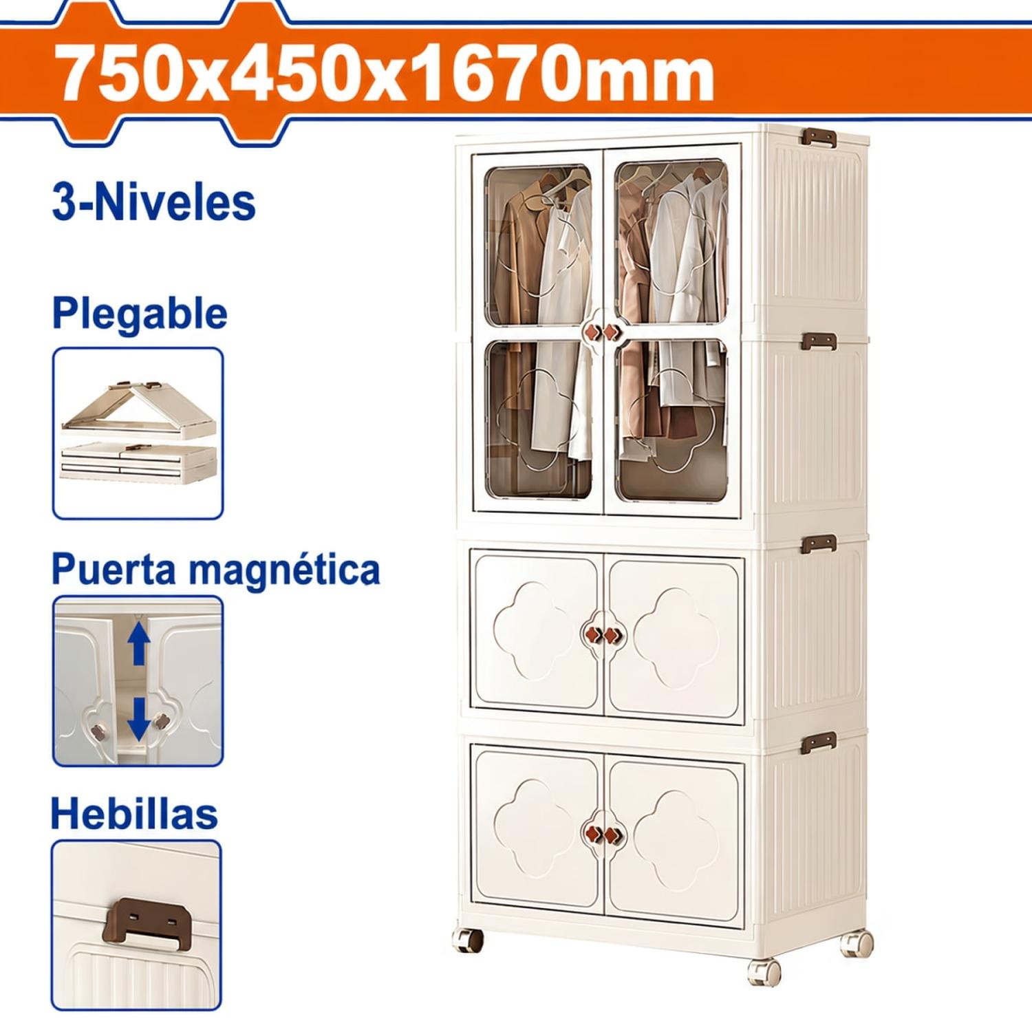 ARMARIO PLEGABLE 3 NIVELES CON RUEDAS WADFOW - 4