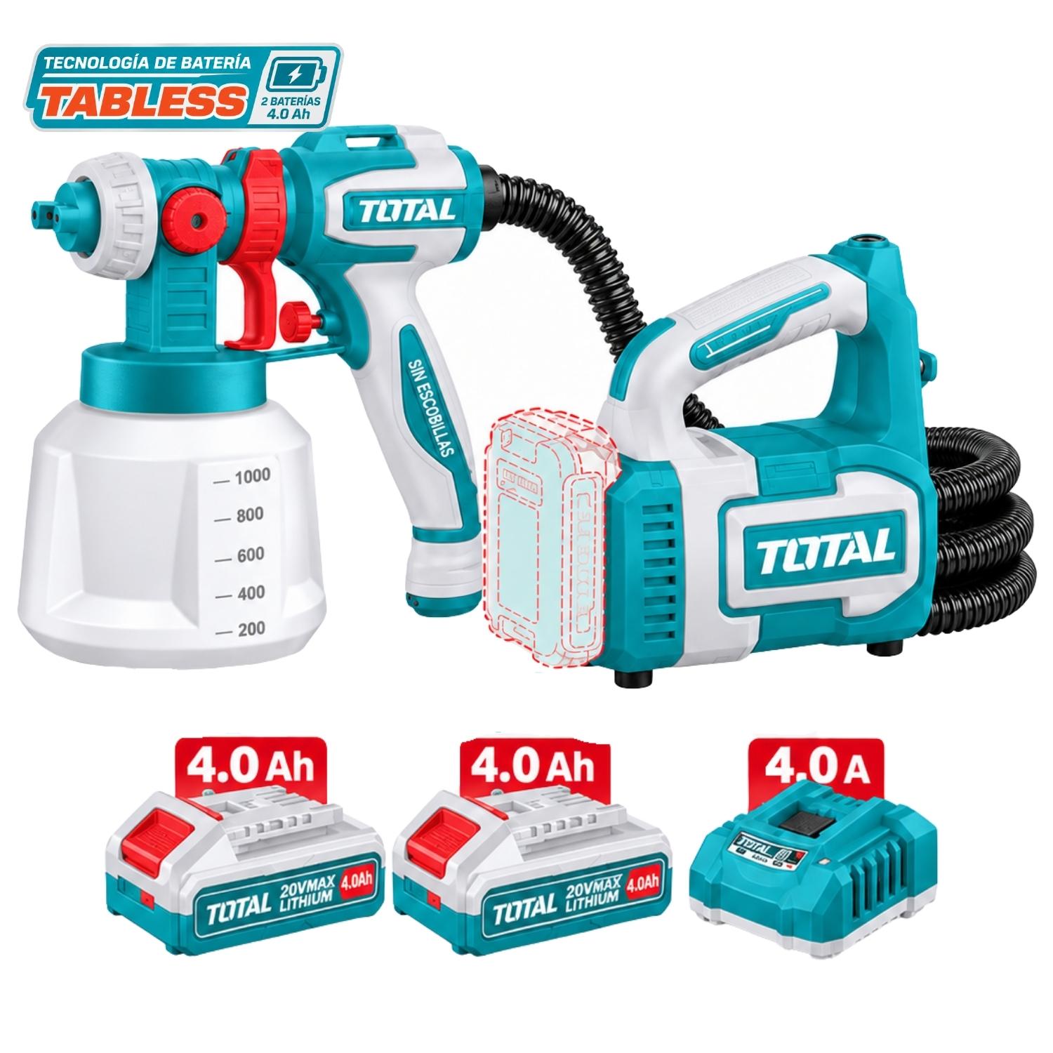 PISTOLA PARA PINTAR 20V 1000ML + 2BAT 4AH TABLESS TOTAL - 1
