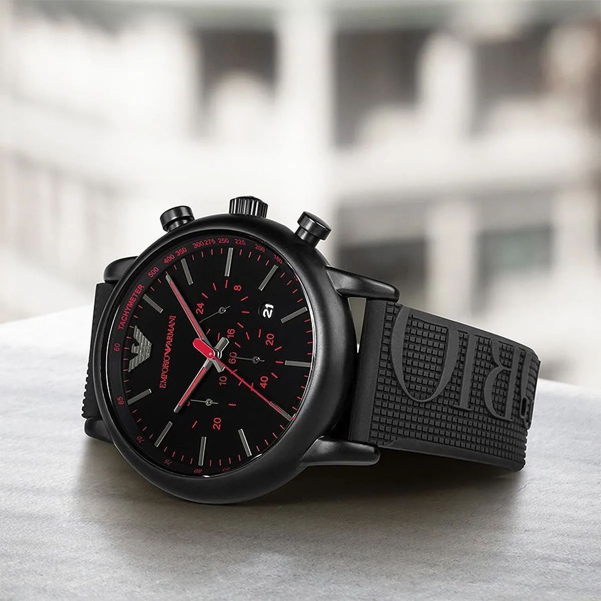 RELOJ EMPORIO ARMANI NEGRO CORREA DE SILICONA - 5