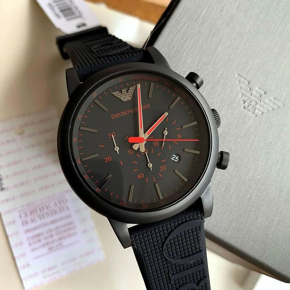 RELOJ EMPORIO ARMANI NEGRO CORREA DE SILICONA - 6