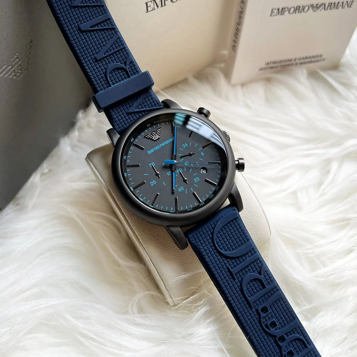 RELOJ EMPORIO ARMANI AZUL CRONOGRAFO CORREA SILICONA - 4