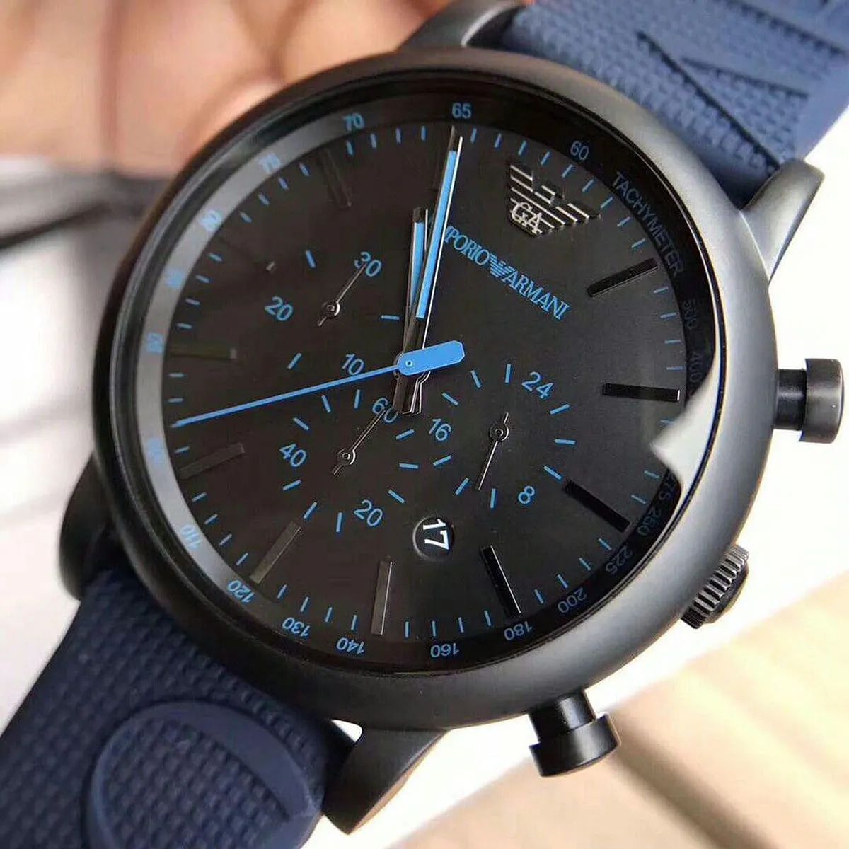 RELOJ EMPORIO ARMANI AZUL CRONOGRAFO CORREA SILICONA - 5