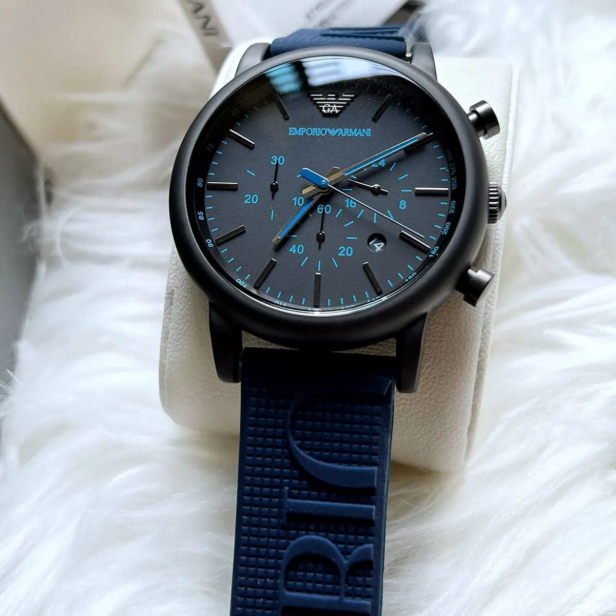 RELOJ EMPORIO ARMANI AZUL CRONOGRAFO CORREA SILICONA - 6