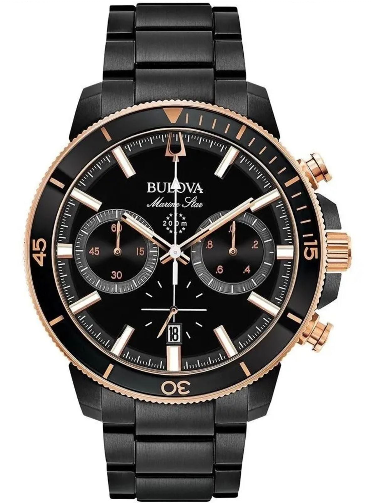 RELOJ BULOVA MARINE STAR BLACK CRONOGRAFO COLES ORO ROSA - 5