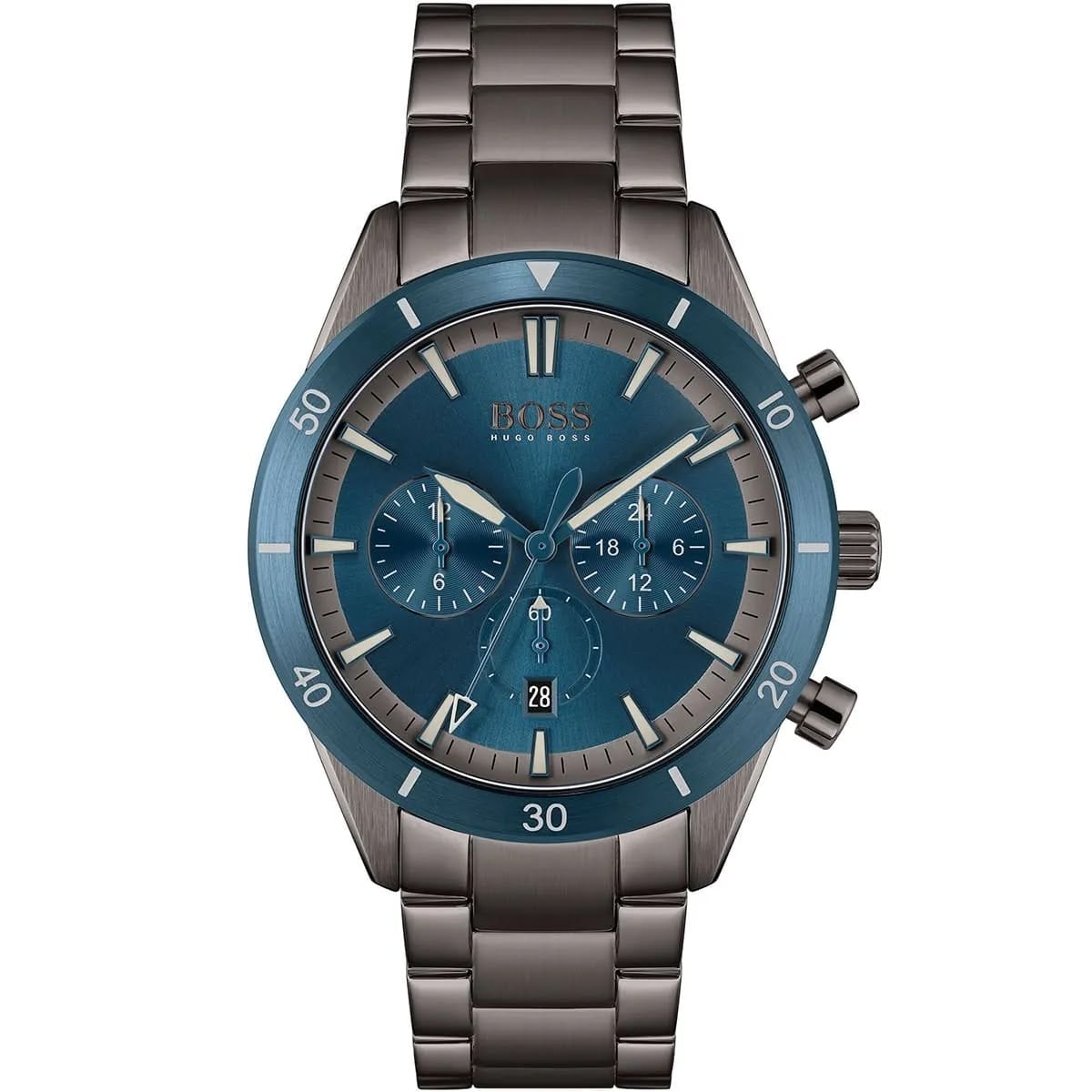 RELOJ HUGO BOSS SANTIAGO COLOR ACERO BISEL Y CARATULA AZUL - 1