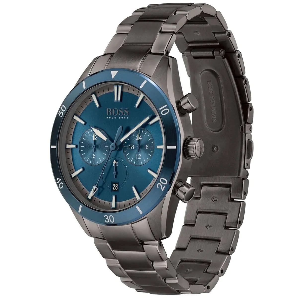 RELOJ HUGO BOSS SANTIAGO COLOR ACERO BISEL Y CARATULA AZUL - 2