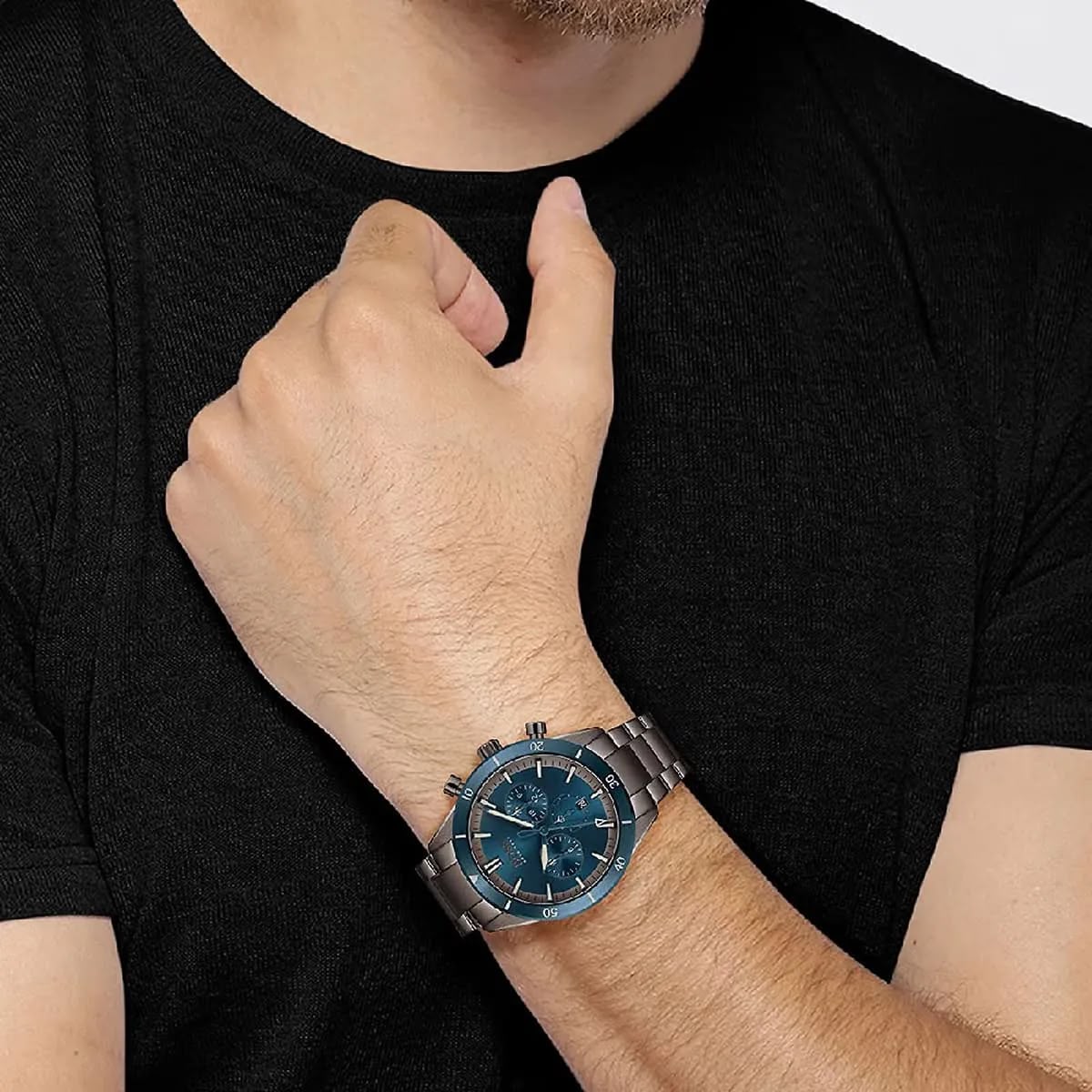RELOJ HUGO BOSS SANTIAGO COLOR ACERO BISEL Y CARATULA AZUL - 4