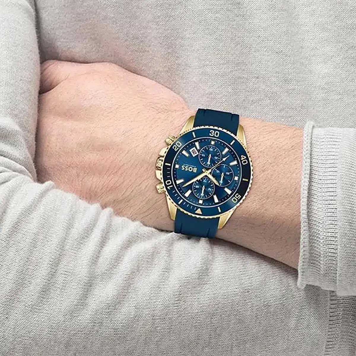 RELOJ HUGO BOSS ADMIRAL CORREA AZUL CAJA DORADA CRONOGRAFO - 4