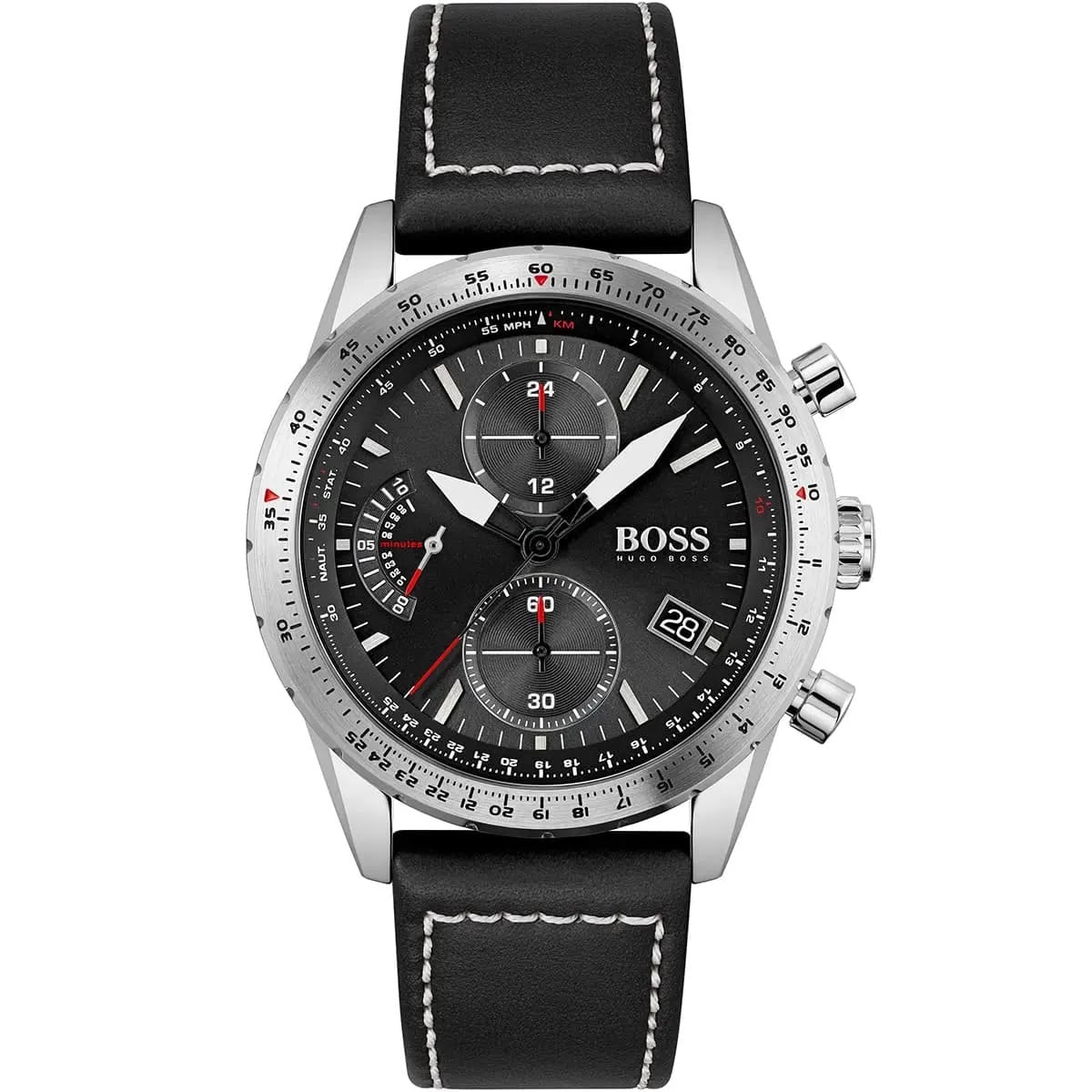 RELOJ HUGO BOSS PILOT CORREA CUERO NEGRO CRONOGRAFO - 1