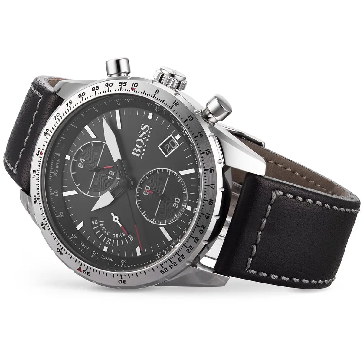 RELOJ HUGO BOSS PILOT CORREA CUERO NEGRO CRONOGRAFO - 6